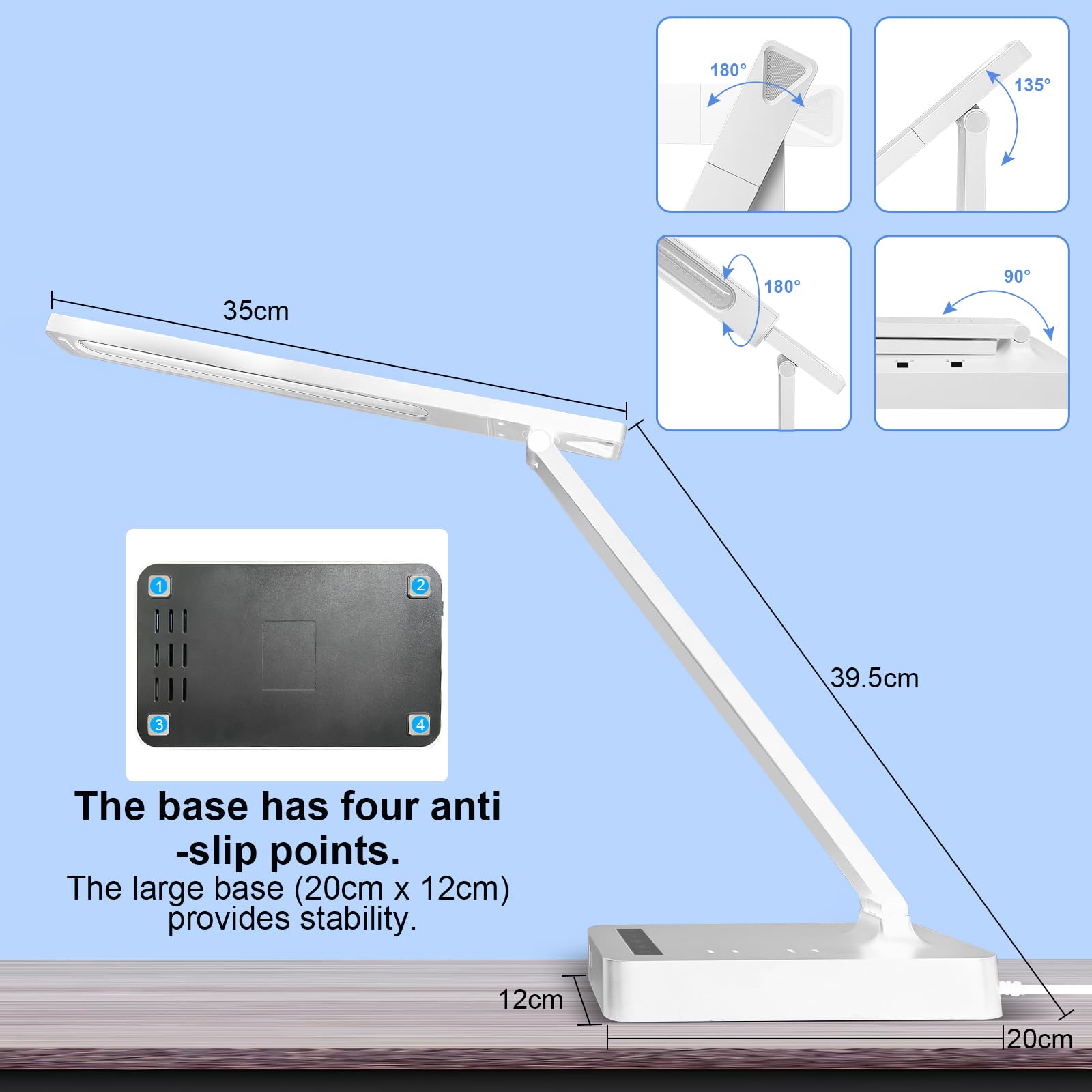 snsok Smart Desk Lamp with 4-in-1 Charging Station, 5 Color Temps, Adjustable Gooseneck, Tall 16.73" White, Model TX26C