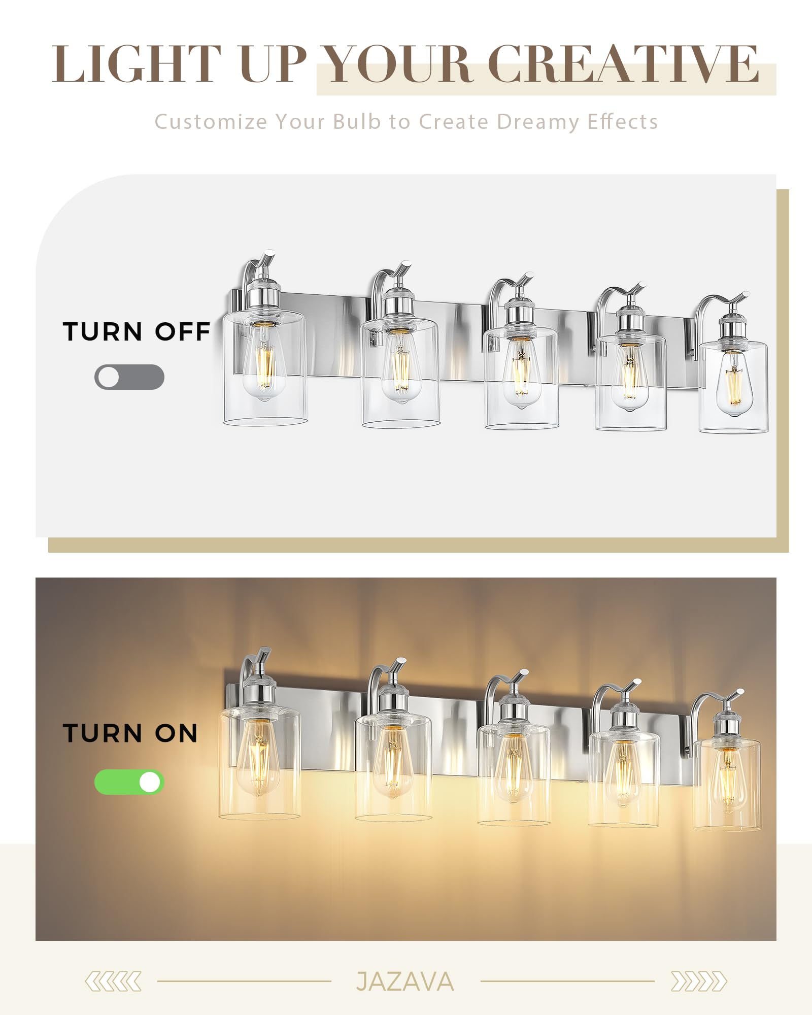 Jazava 5 Light Bathroom Vanity Light  Brushed Nickel Vanity Lights For Morden Bathroom Lighting Fixtures Over Mirror Wall Light Fixtures With Clear Glass Shade Zcvl01Bn-5