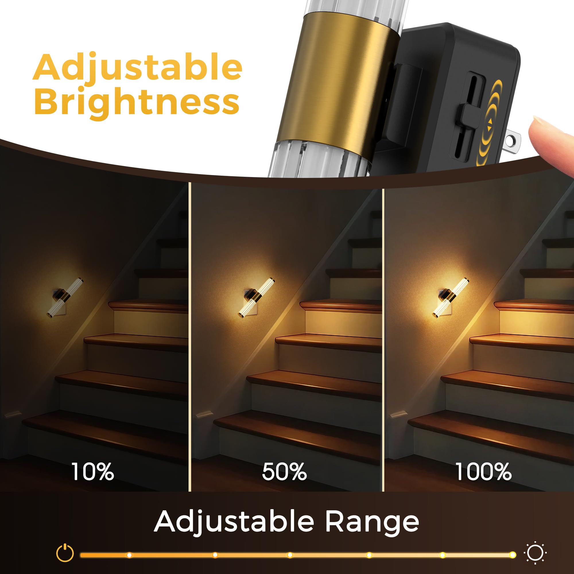 L LOHAS LED Night Light, Dimmable 100LM, Light Sensor, 3000K Soft Light, Plug-in for Bedroom/Bathroom, Black Base-Striped, Model GY
