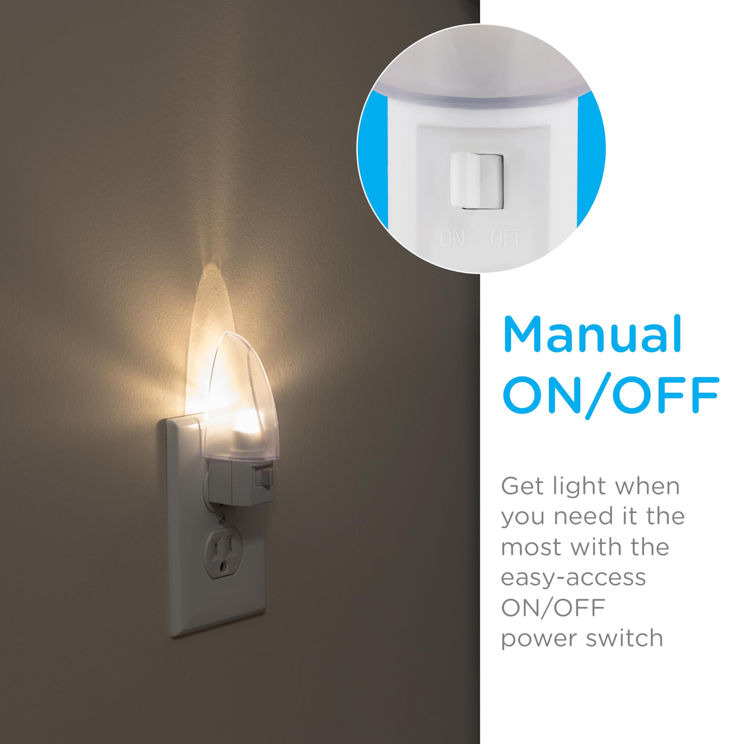 Lights By Night Led Night Light, Plug-In, Manual On/Off , Warm White, Ul-Certified, Energy Efficient, Ideal Nightlight For Bedro