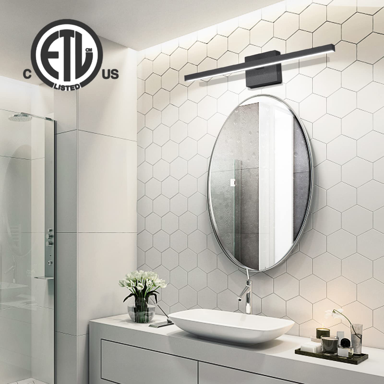 Volisun Modern Bathroom Vanity Light 23.6 Inch, 14W Dimmable 5Cct Led Bathroom Light Fixture Over Mirror, Black Bar Vanity Light