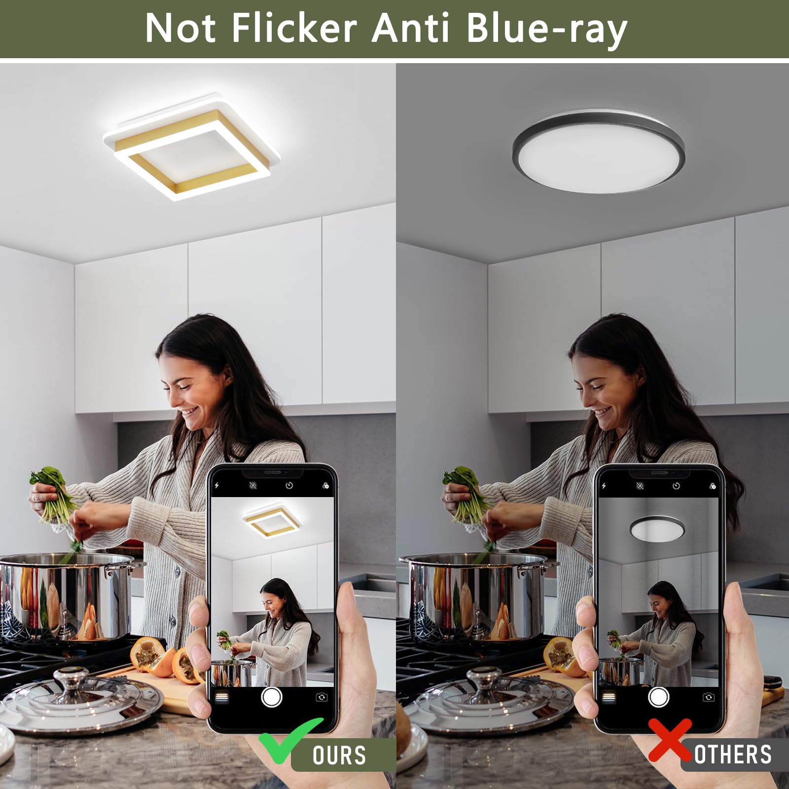 Caneoe 3 Packs Square Flush Mount Ceiling Light  6000K Black Modern Led Ceiling Light Fixture  Minimalist Hallway Lighting Fixture Ceiling Lamp For Hallway Entryway Bedroom Balcony (Gold)