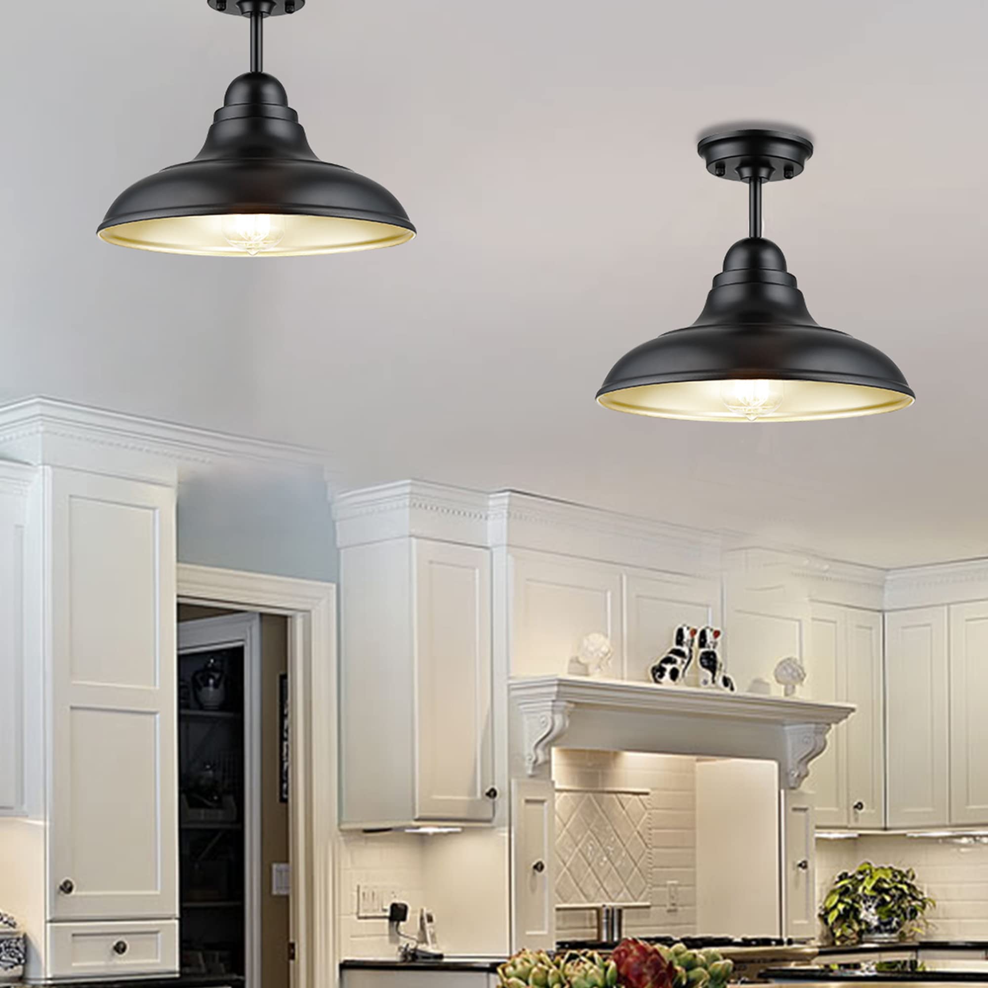 FLQMYQ Semi Flush Mount Ceiling Light Fixture, Metal, Black Finish, 12in - Modern Design for Kitchen, Dining Room, Hallway, Living Room