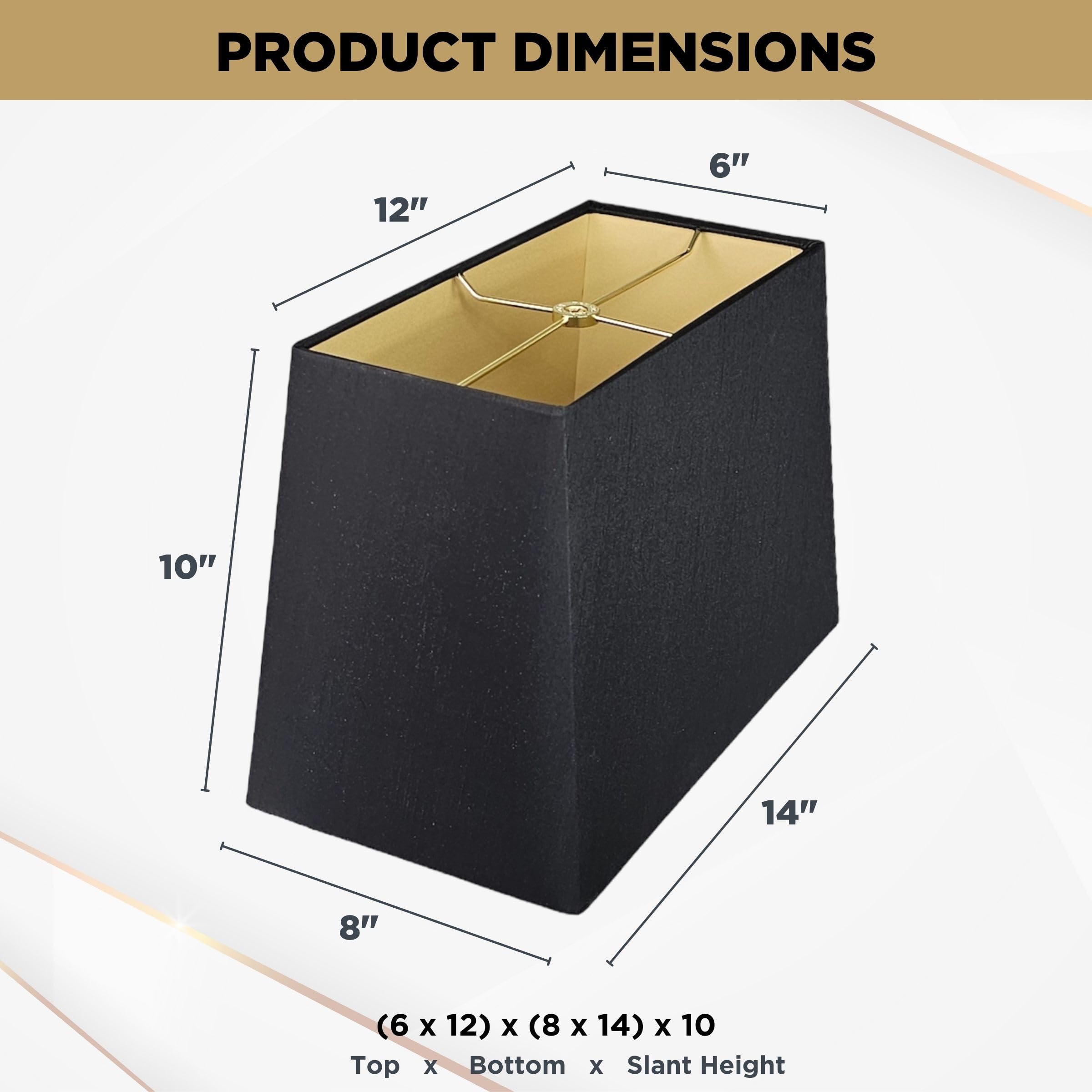 Royal Designs Rectangle Hardback Lamp Shade HB-613-14BLK Fabric (6x12) x (8x14) x 10 Black