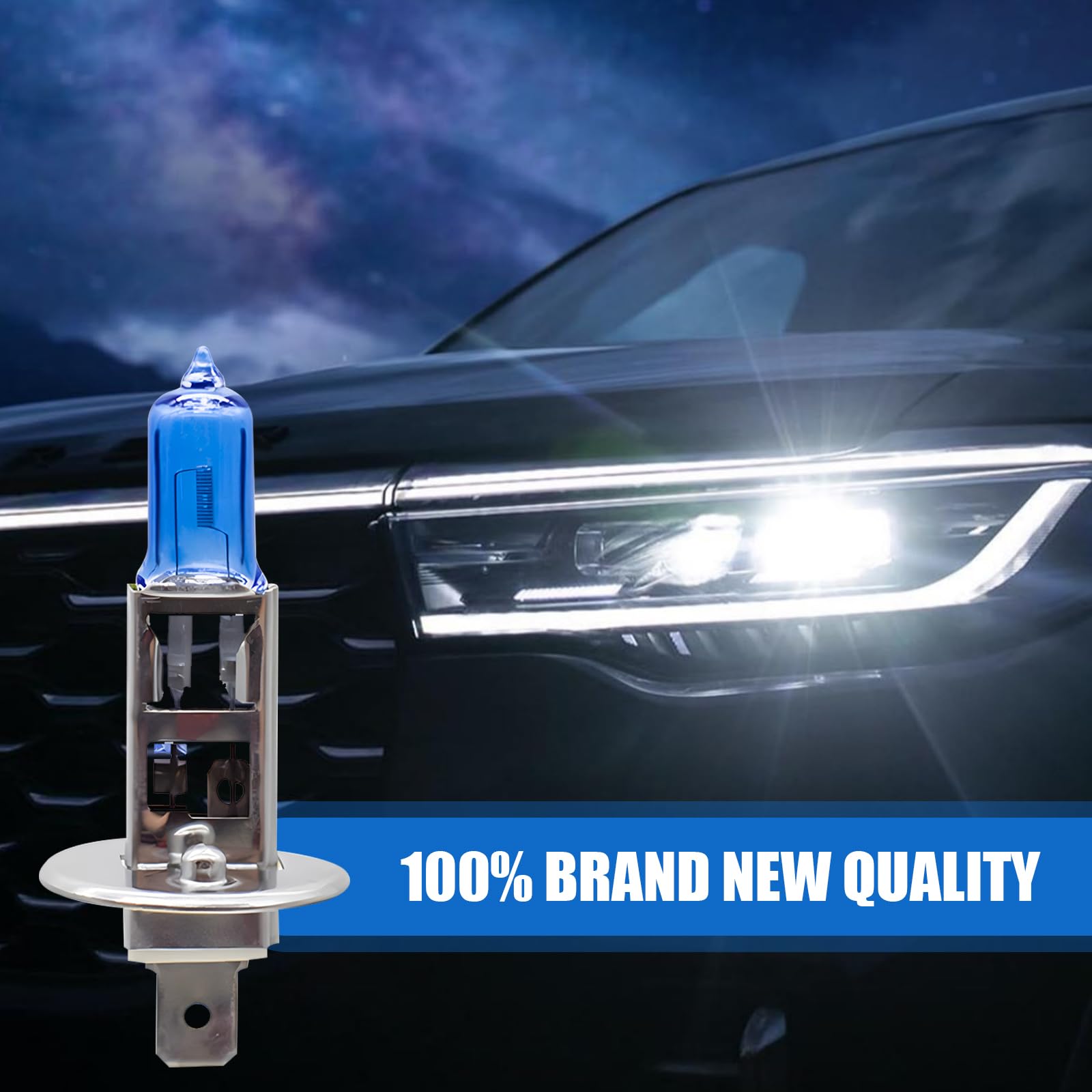 Flygun Pack-2 Halogen Bulbs, 100W Quartz Driving Lights, Super Bright Fog Light Bulbs, 2 PCS, White #H1, Model FUNLED1702WH-H1