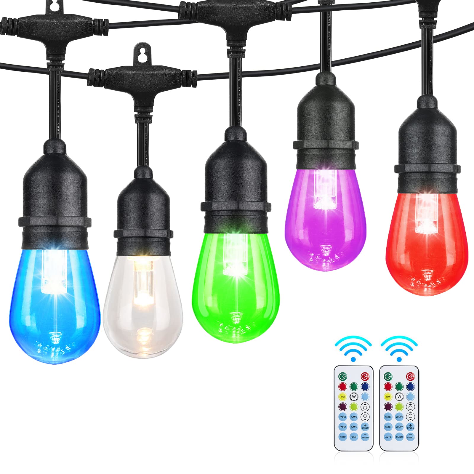 Auroraworld Outdoor String Lights, 96Ft Color Changing Outdoor String Lights, Patio Lights Outdoor Waterproof Porch Light With Remote, For Patio Decor