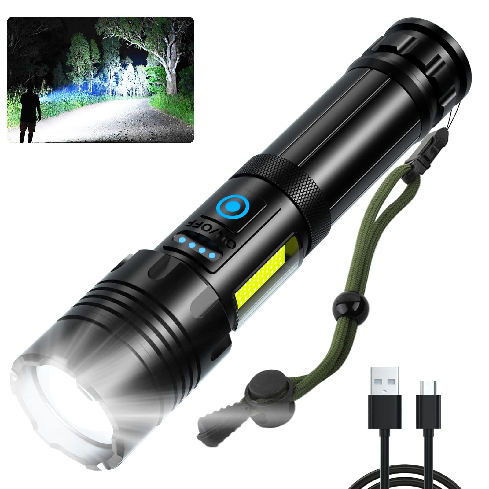 Rechargeable Led Flashlights High Lumens: 99000 Lumen Super Bright Flashlight, 7 Modes with COB Work Light, IPX6 Waterproof, Pow