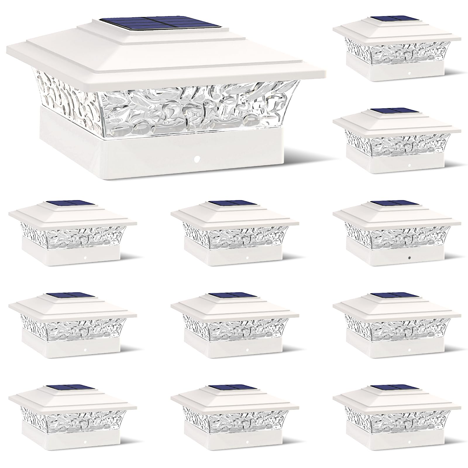 JOFIOS Solar Post Cap Lights 12pack, Waterproof, Plastic, White, Model TZ19