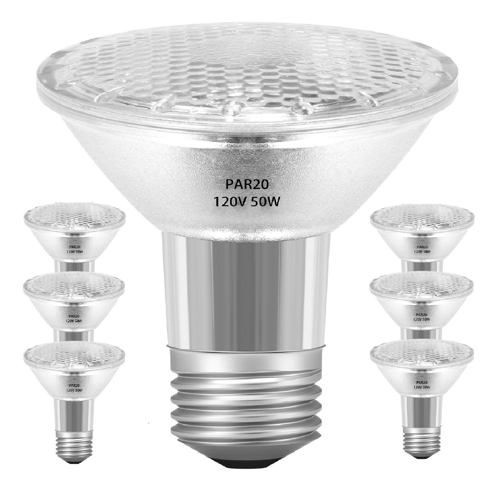 Jaenmsa Par20 Flood 50W 120V Bulbs, 6 Pack 50 Watt Par20 Halogen Bulbs 2250 Lumens, Dmimable Par20 Eco Halogen Light Bulbs 50W 1