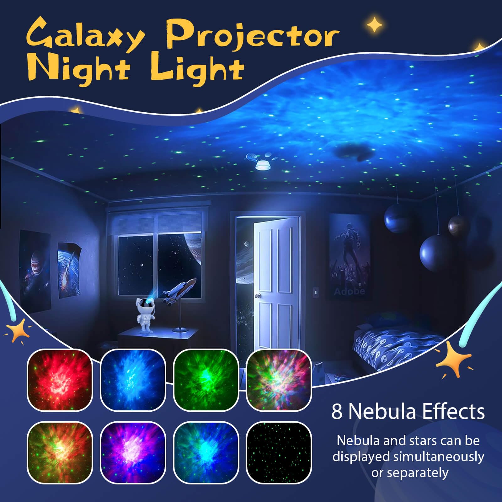 Lalolee Astronaut Galaxy Projector with Timer & Remote, ABS, Model TYD-YHY-001, Night Light for Kids Room Decor