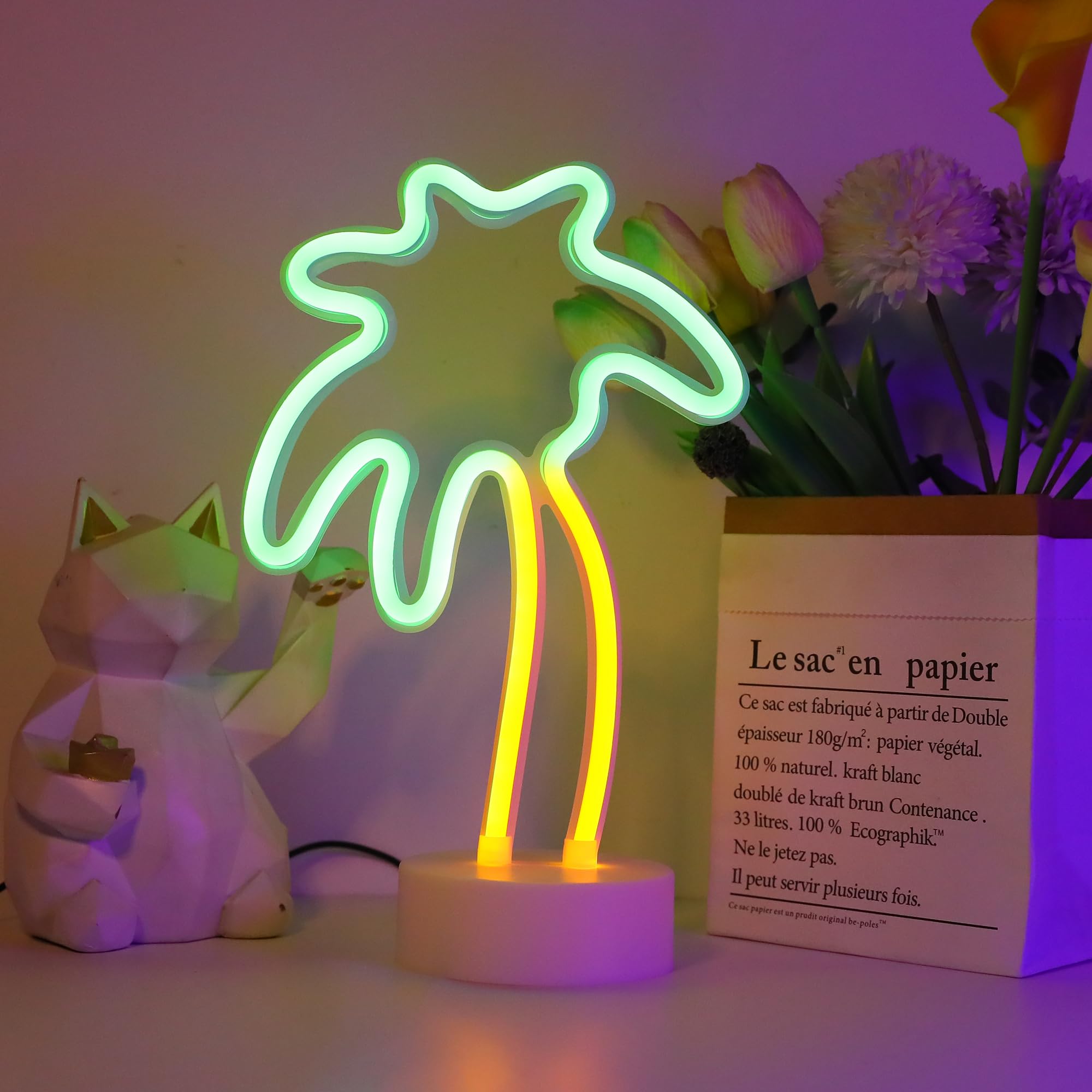 Enuoli Palm Tree Lights Neon Signs,Led Coconut Tree Neon Light For Bedroom,Battery/Usb Powered Palm Tree Night Lamp With Holder