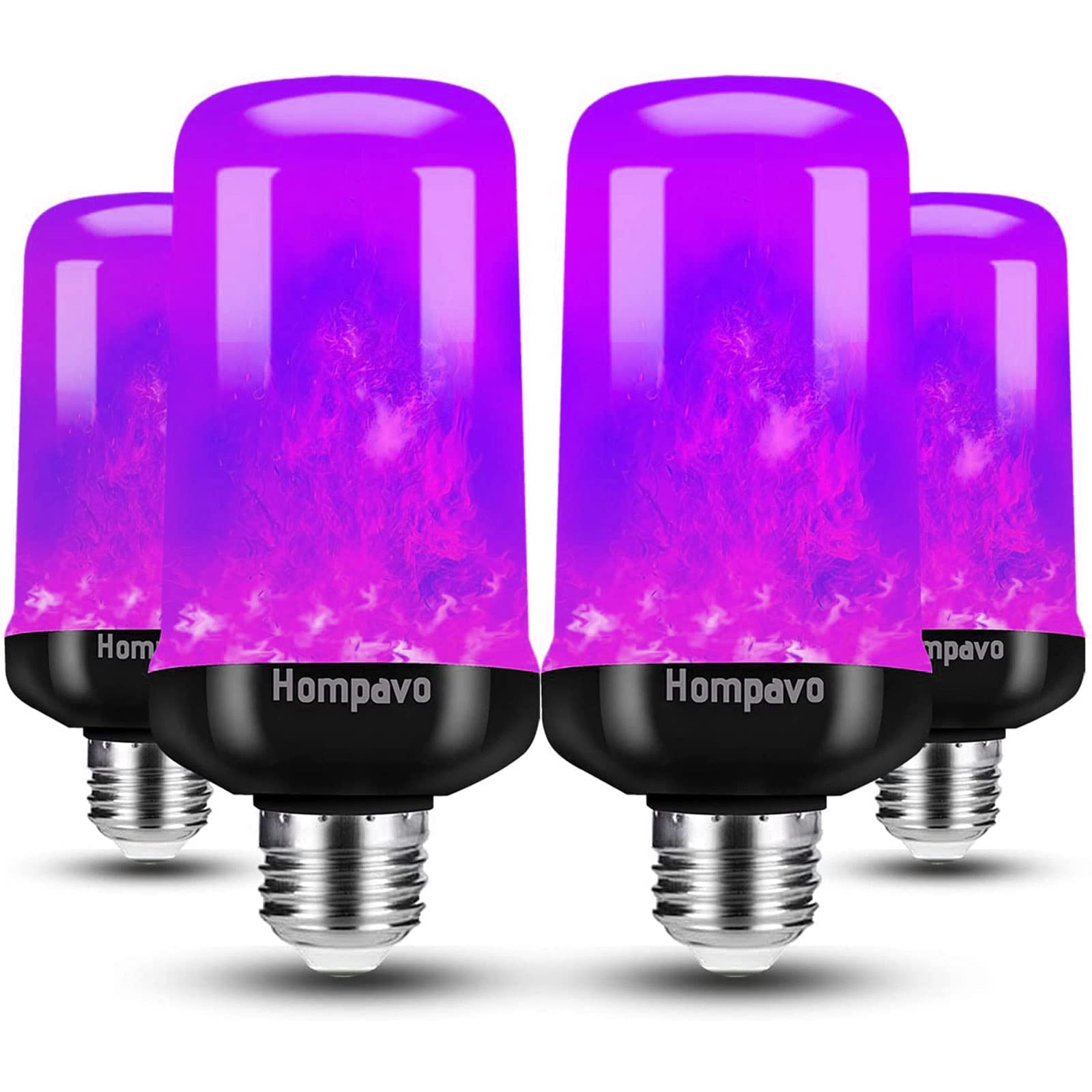 Hompavo Led Flame Light Bulbs - 4 Modes, E26/E27, Halloween & Christmas Decor, Purple, 4 Pack