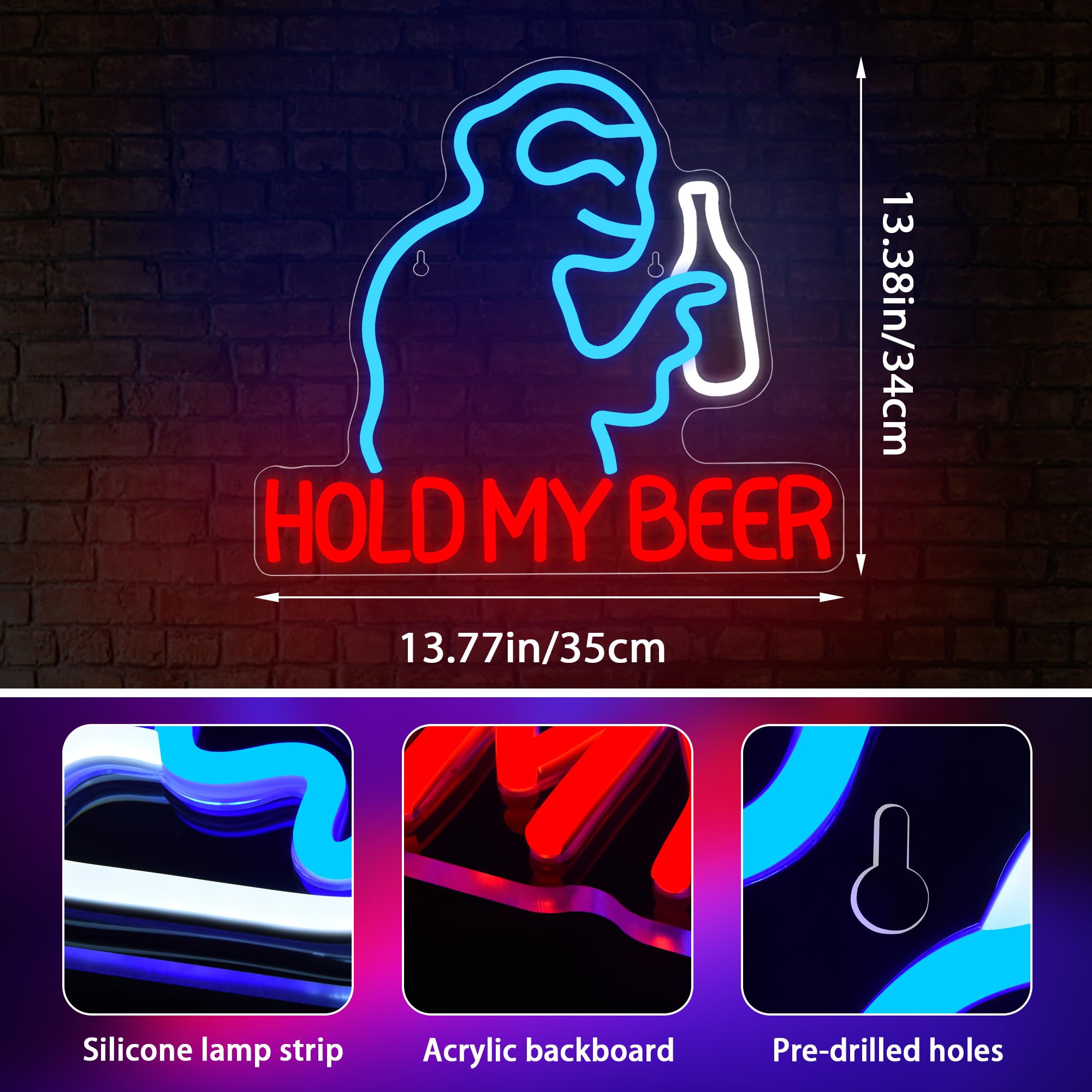 Hold My malt-inspired Neon Sign For Wall Decor malt-inspired Neon Sign Bar Led Light For Home Bar Man Cave Garage Pub Party Game Room Hotel Bedroom Birthday Gifts Usb Powered(Zkxd212)