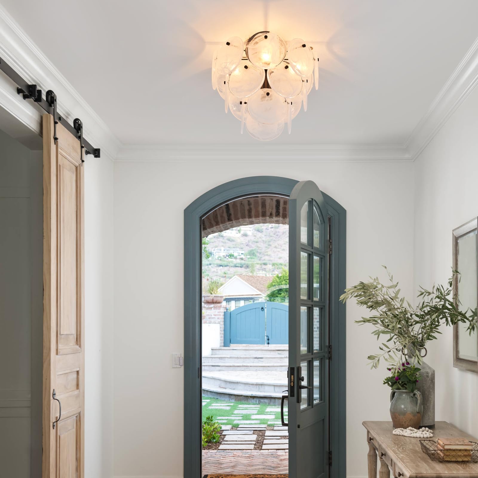 Vanzarla Modern Flush Mount Glass Ceiling Light, Black Hallway Lights Vintage Chandelier, 4-Light Unique Light Fixture For Bedro