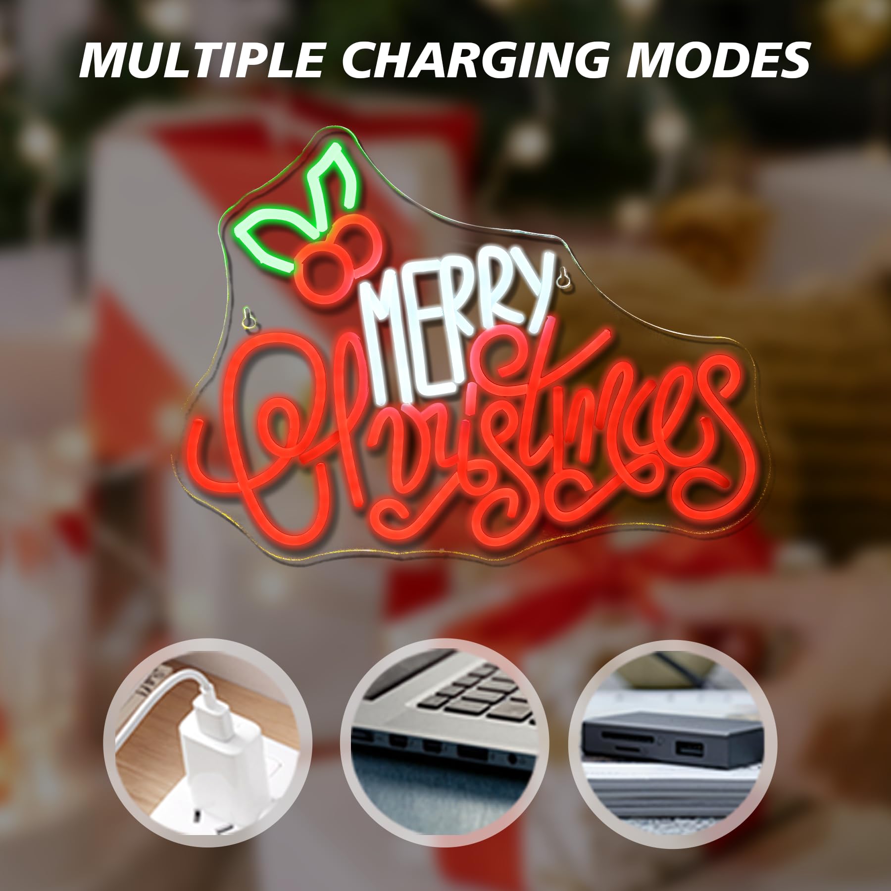 Wanxing LED Neon Sign - Merry Christmas Light with USB Power, Acrylic Decor for Holiday Party, Window Display
