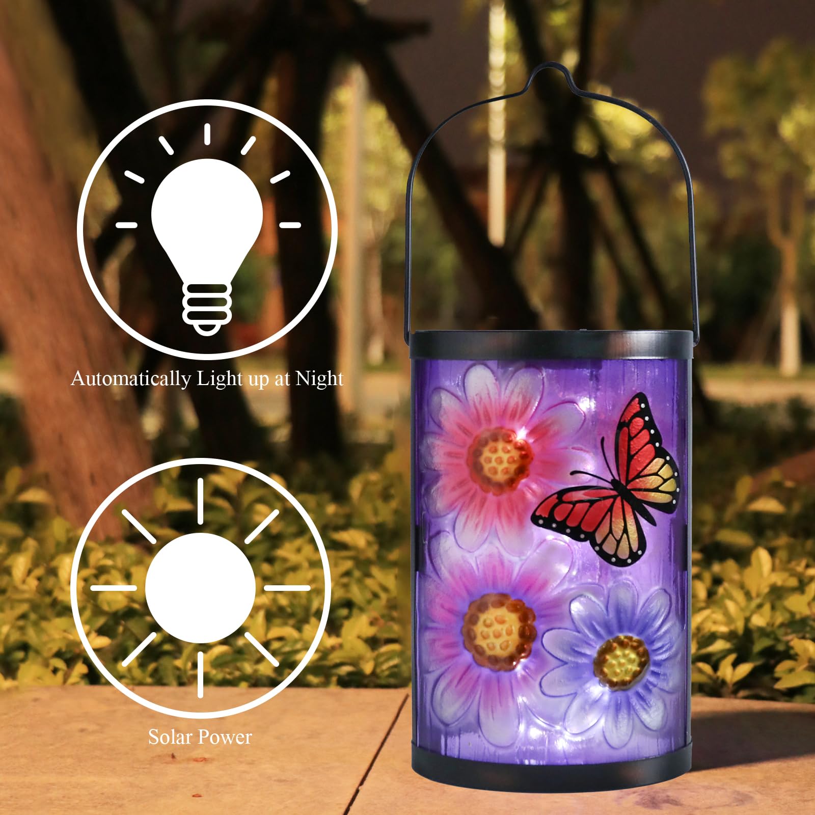 MUMTOP Hanging Solar Lantern - Waterproof Glass Decorative Lamp for Outdoor Patio Garden, Multicolor, Model 8060A