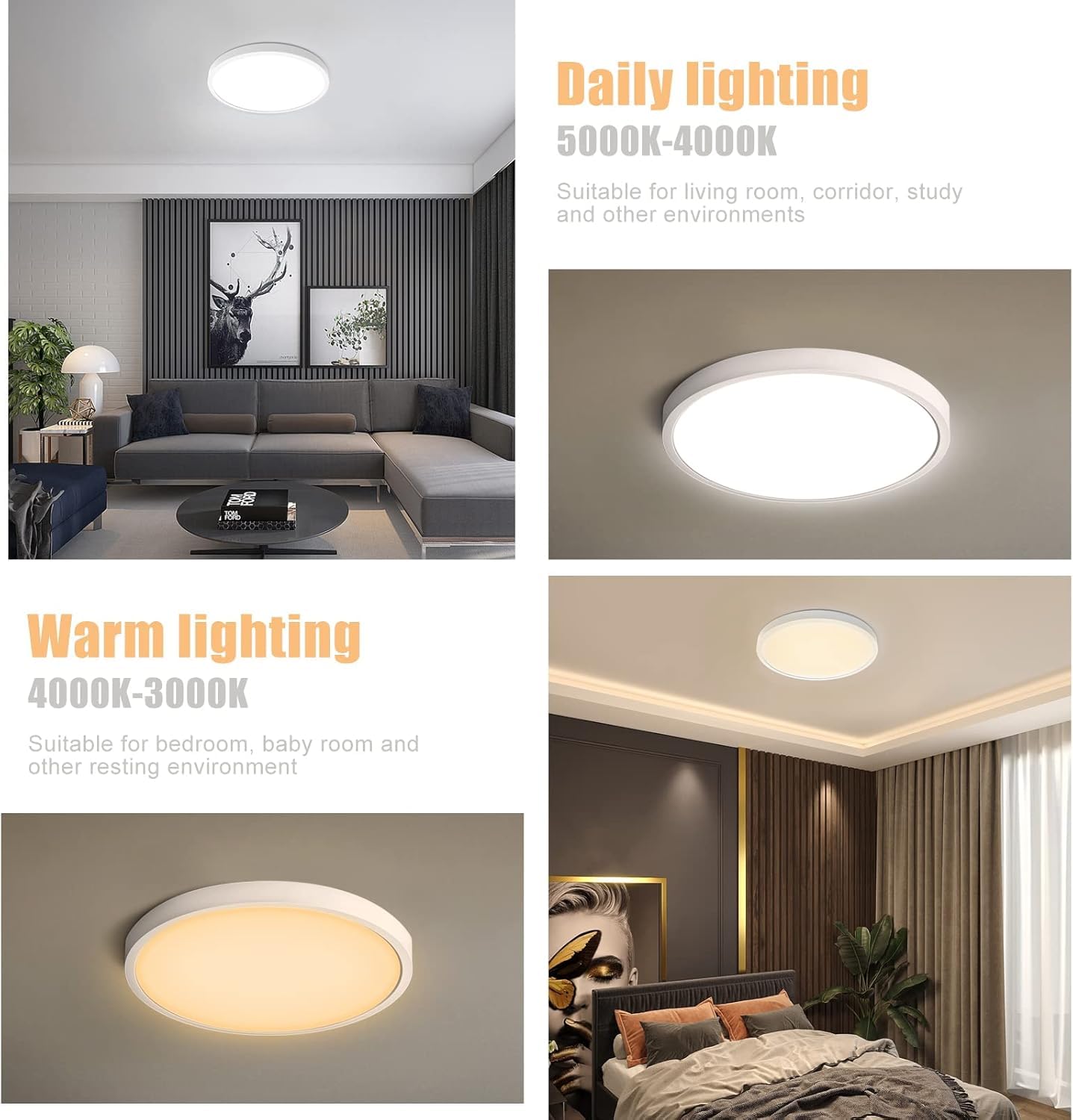 Yxx-Tech 12 Inch Flush Mount Ceiling Light,28W Surface Mount Led Ceiling Light Fixture For Bedroom Kitchen Bathroom Hallway,Dimm
