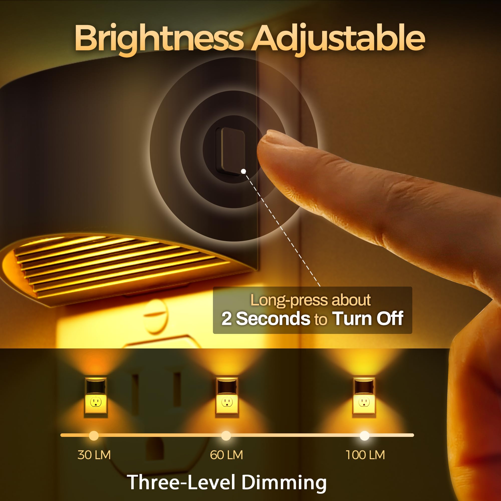 DORESshop LED Night Light, Dusk to Dawn Sensor, Adjustable Brightness, 2 Count, Amber, Model D-GY10707US-2