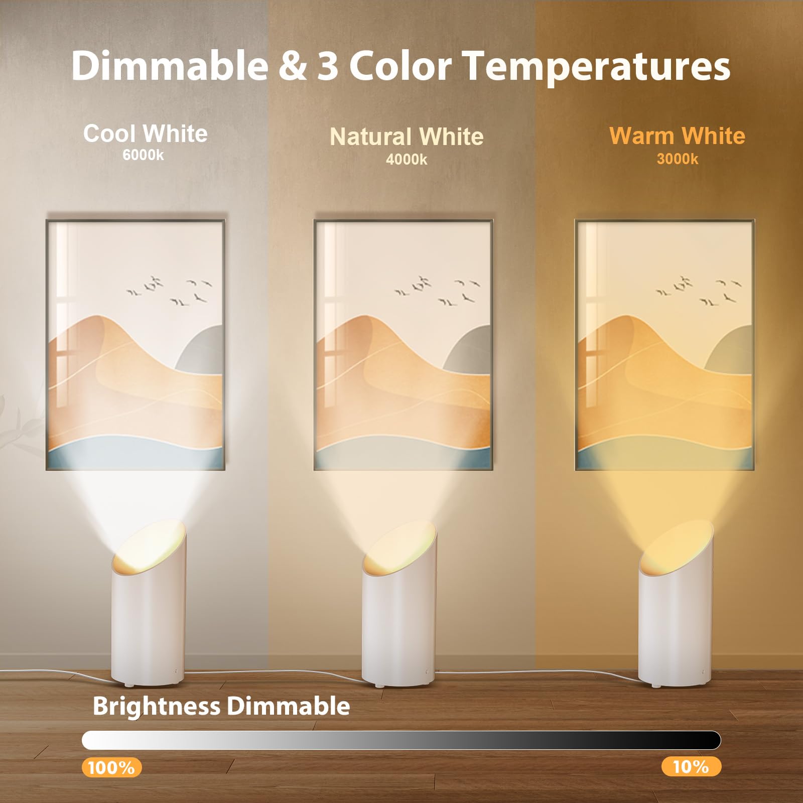 Brightown LED Spotlights, 4 Pack Uplighting Floor Can Lights, Remote & Timer, Dimmable, 3 Color Temperatures, White, Model HJCL180