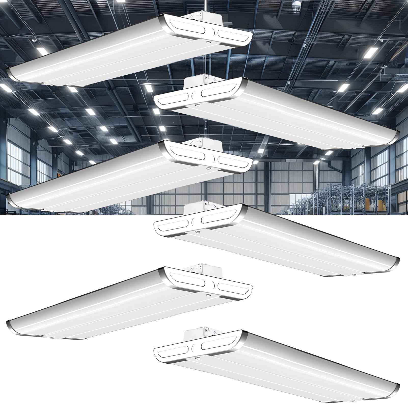 Lightdot 2FT LED High Bay Shop Lights, 200W 28000LM, ETL Listed, 6 Pack, White, Model HB-M07-FL