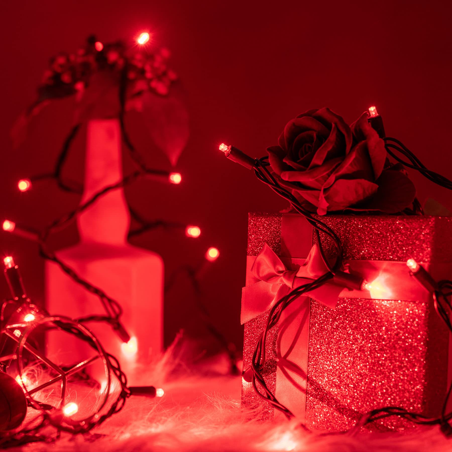 YULETIME 200 Red LED Christmas Lights, 66ft Green Wire, UL Certified, 5mm Bulbs, Model BMD-L-200E/4F