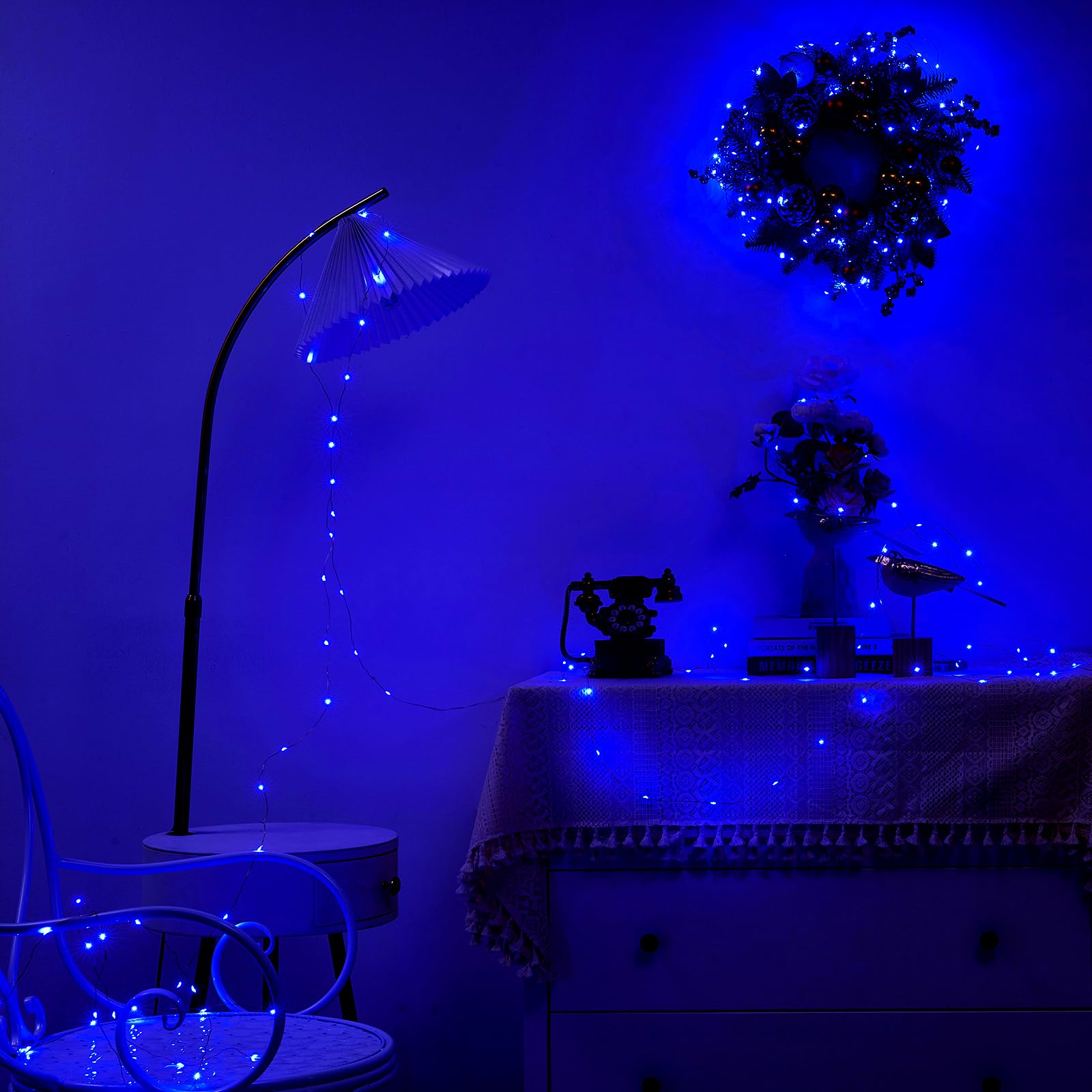 Ariceleo 1 Pack 16.4Ft Battery Operated String Lights With Timer  Blue With Synchronized Twinkle Mode  Fairy Lights Battery Powered  50 Leds  Idea For Christmas Bedroom Party Wedding