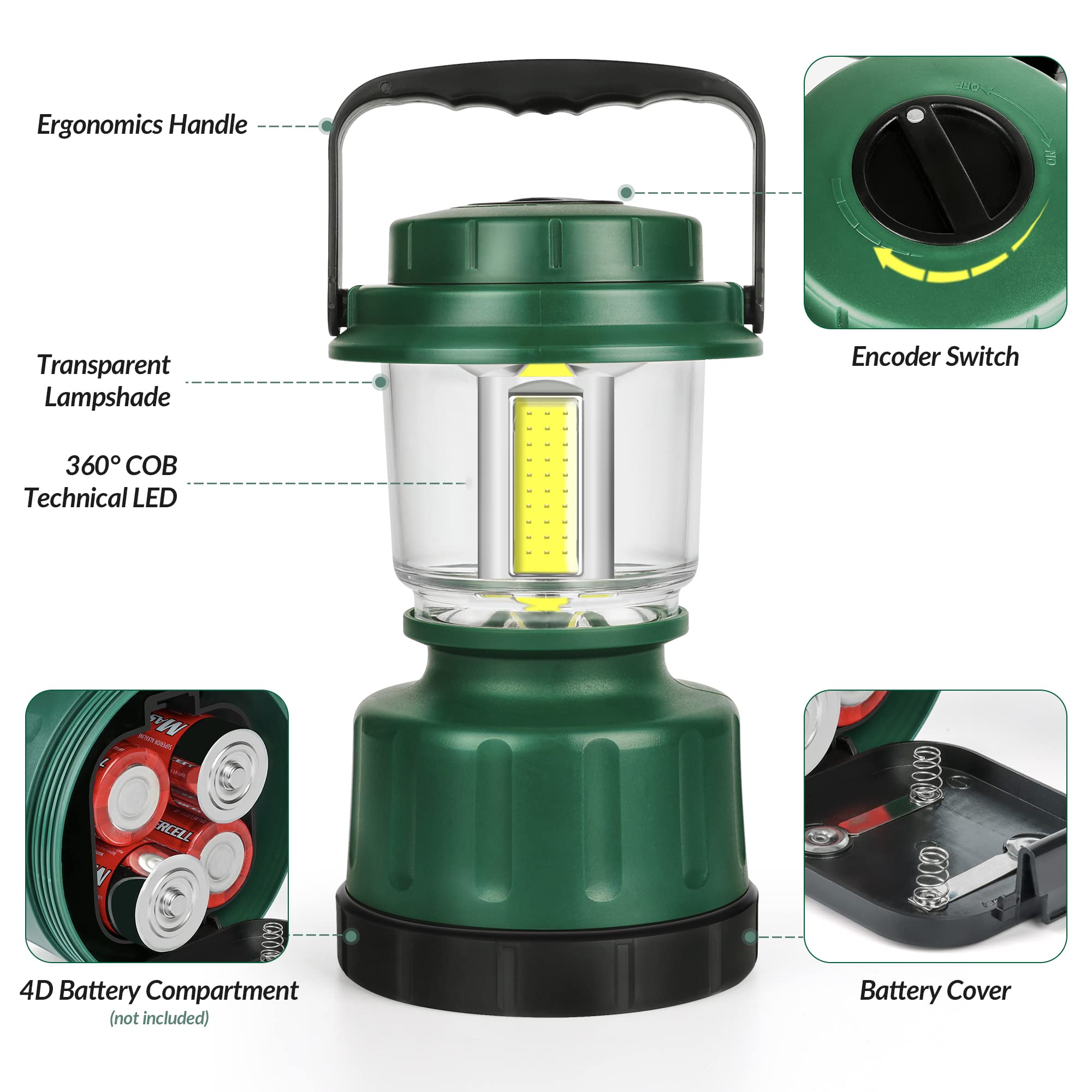 Elesall Led Camping Lantern - 2500Lm Cob, Water Resistant, Battery Powered For Emergency, Hiking