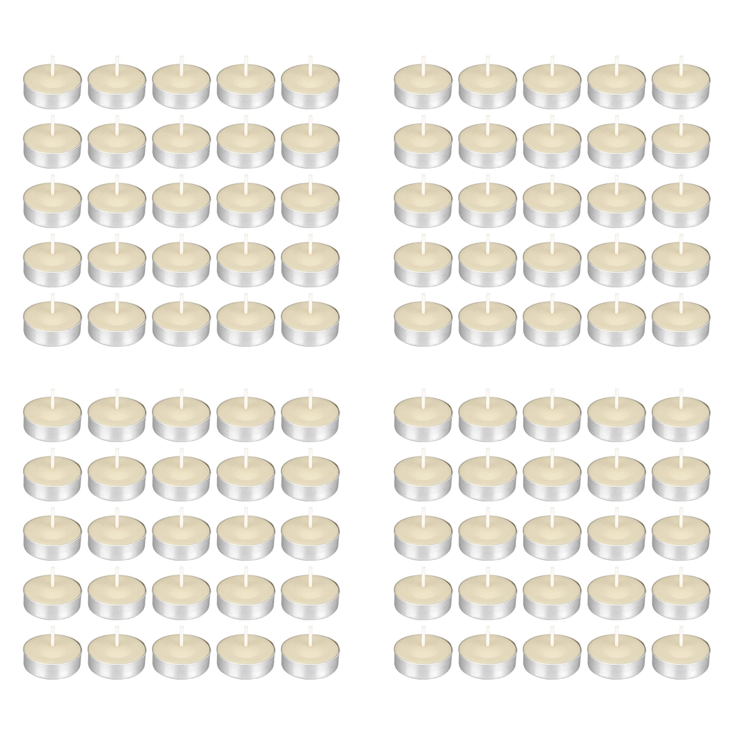 Mega Candles 100 Pcs Unscented Ivory Tea Lights Candle, Pressed Wax Candles 3.5 Hour Burn Time, For Home Décor, Wedding Receptions, Baby Showers, Birthdays, Celebrations, Party Favors & More