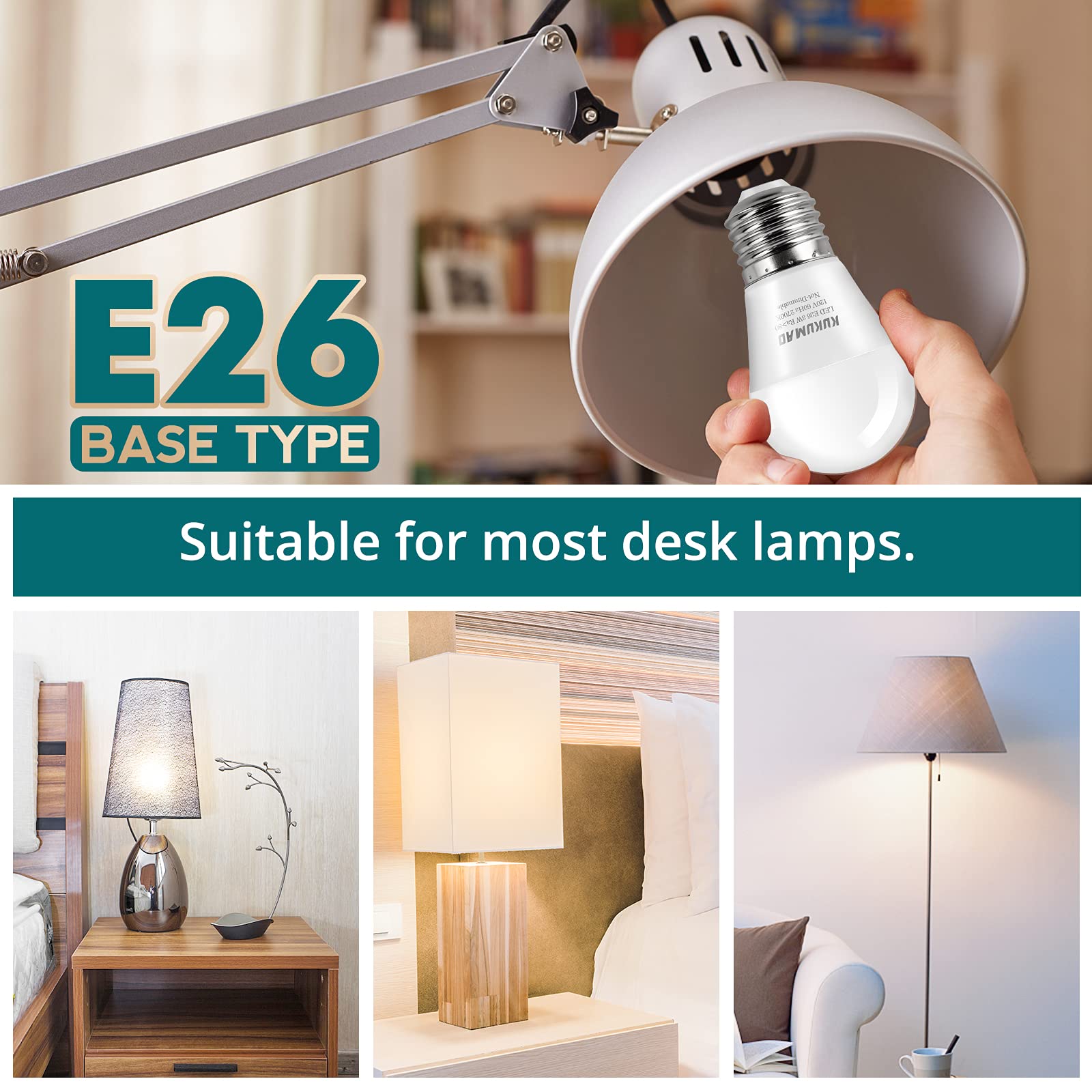 Kukumao Led Light Bulb, A15 3W 25W Equivalent, Warm White 2700K, 6 Pack, E26 Medium Screw Base, Energy Saving, For Home Light Bu