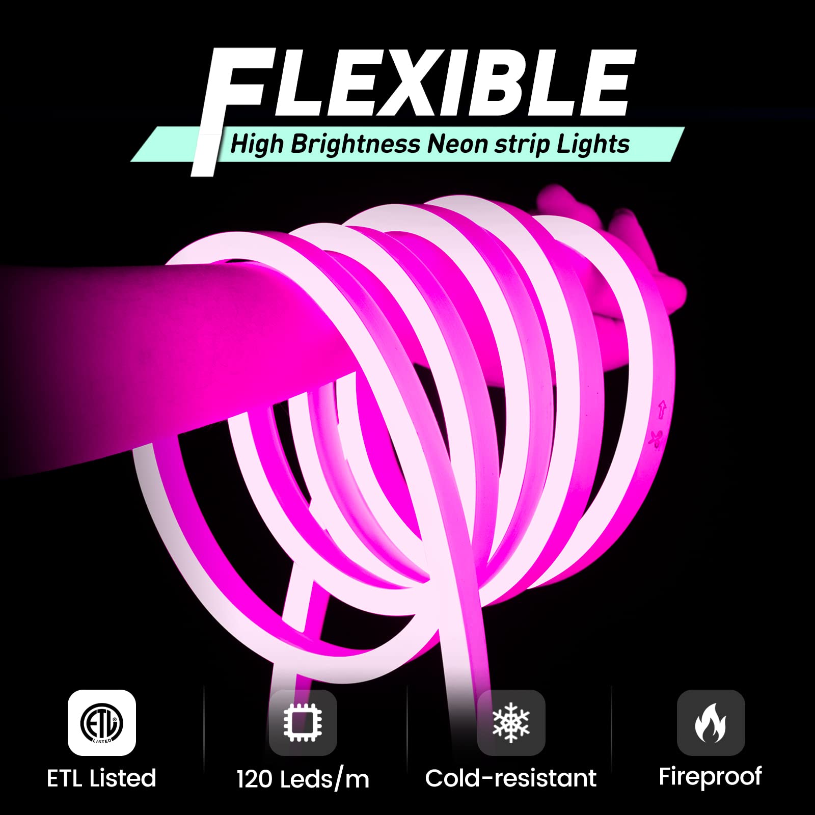Gzbtech Flexible Led Neon Rope Lights 33Ft Ac 110-120V Waterproof Strip Light  120 Leds/M Cuttable Connectable Neon Lighting For Indoor Outdoor Home Decor/Commercial Building Use-Pink 10M