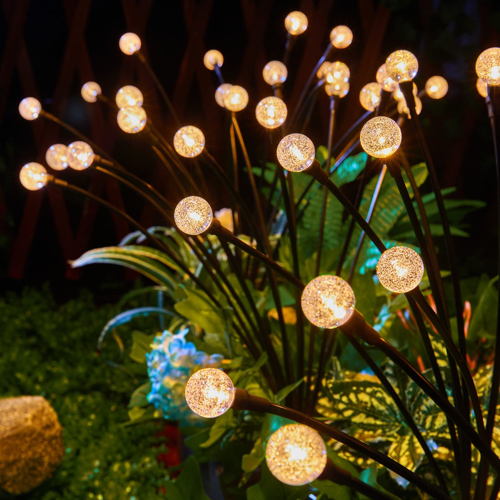 Brightown Solar Garden Lights - 4 Pack 12 LED Waterproof Crystal Firefly Lights, Warm White, Model HLS-W-XXXWW-S