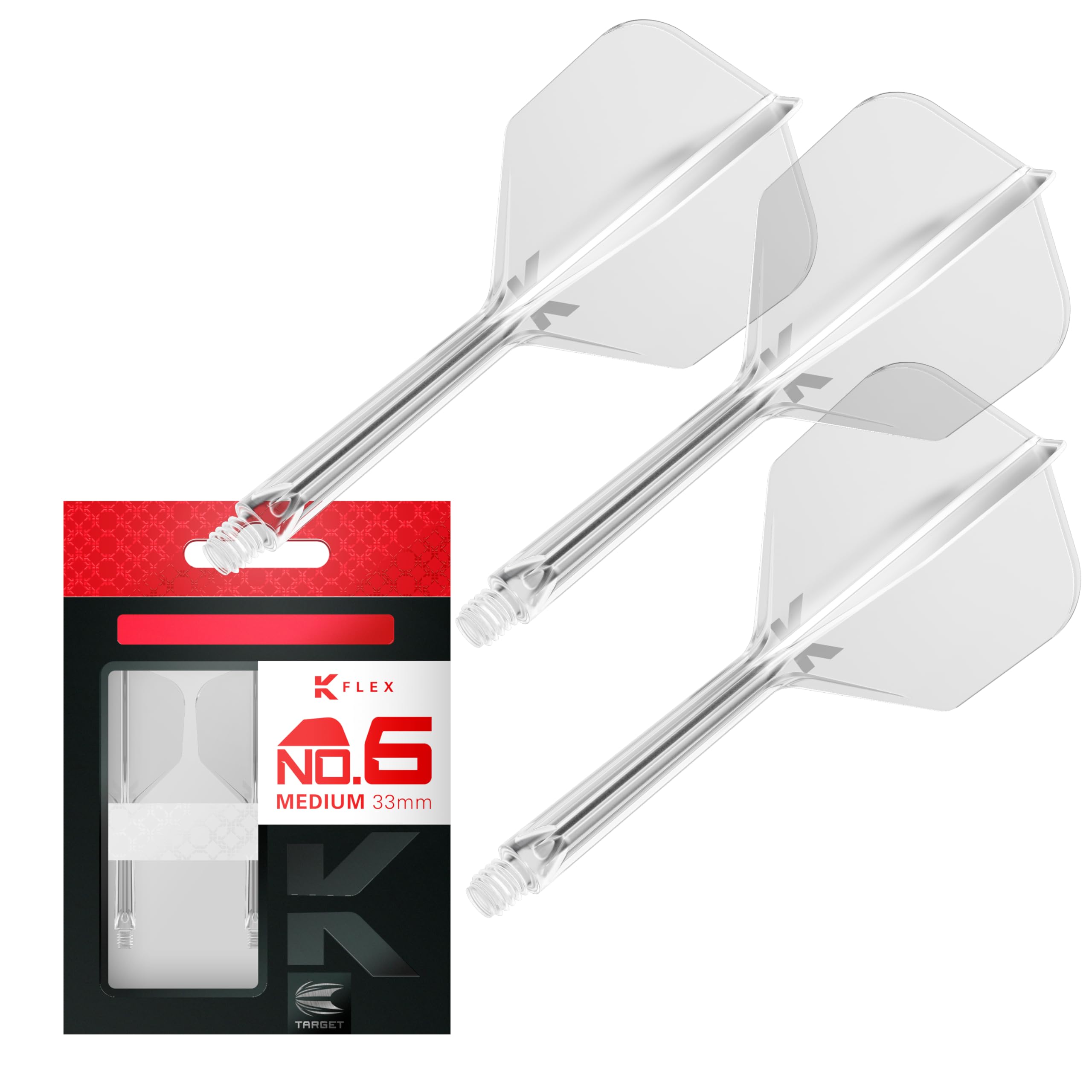 TARGET Darts K Flex Integrated Dart Flight and Shaft, No.6 Clear (Medium) | Pack of 3 K-Flex - No 6, Precision Moulded 2-in-1 Da