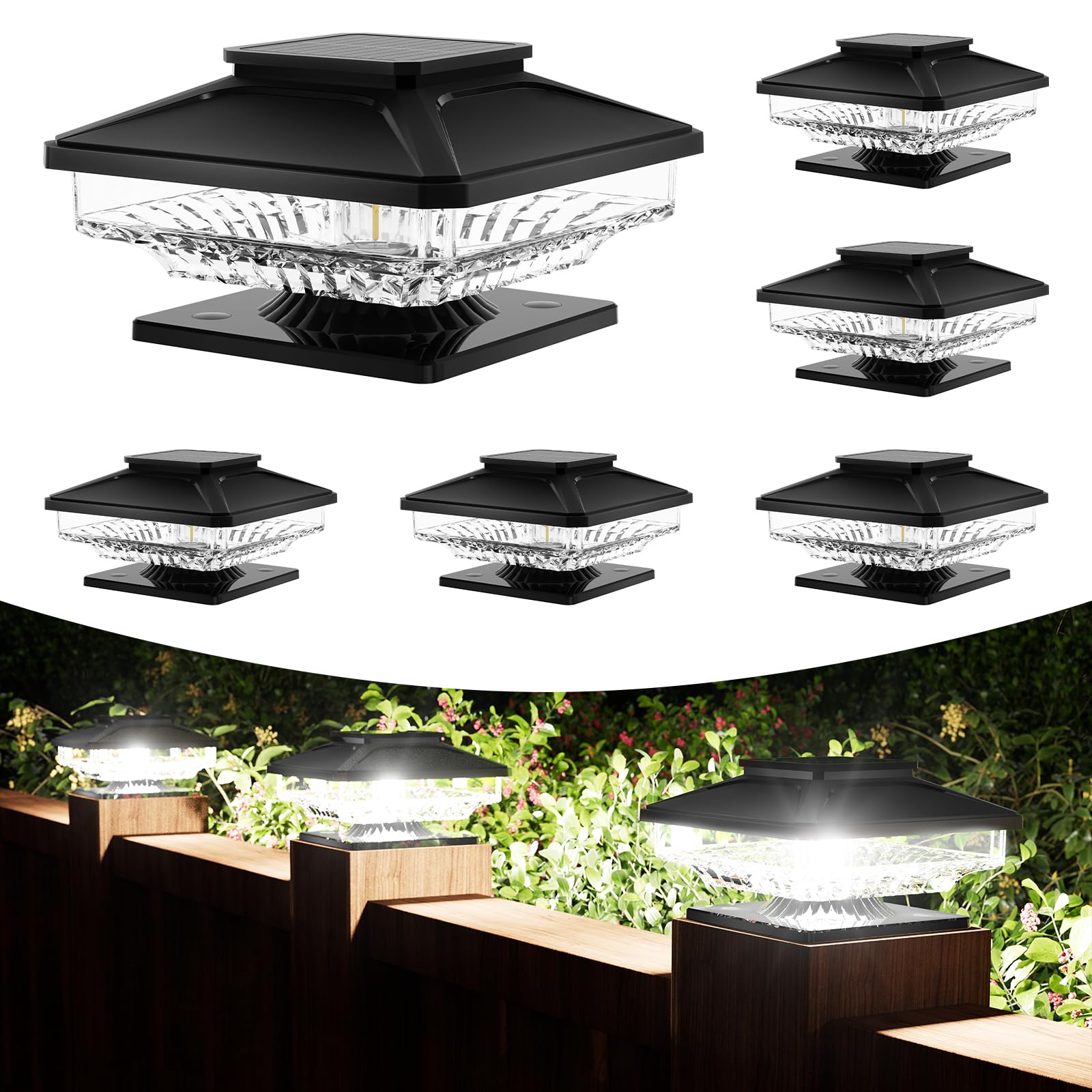 6 Pack Solar Post Cap Lights,[Not Hollow Post],Bright White Solar Post Lights Outdoor Waterproof Fence Post Cap Lights, Outside Post Lights Solar Powered Deck Lights For 4X4 5X5 6X6 Wood Posts
