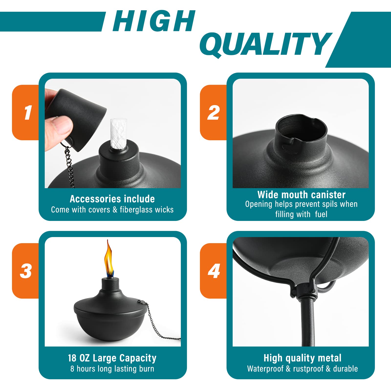 Fan-Torches Wall Mounted Citronella Torches Set Of 6, 24 Oz Garden Torches For Outside, Refillable Flame Light Torch, Outdoor Me