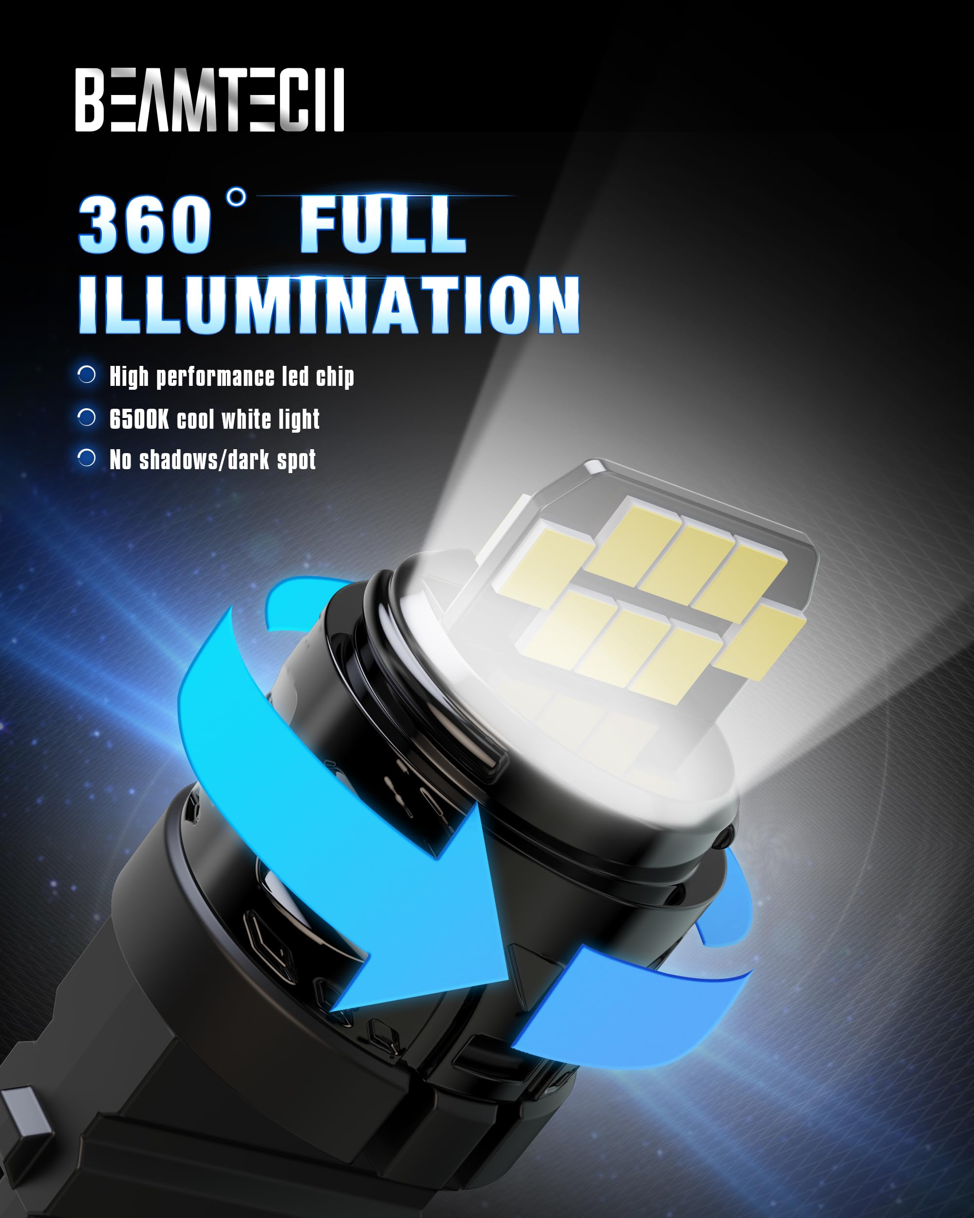 BEAMTECH 3157 LED Bulbs - 6500K White, Super Bright Reverse Lights for Tail, Brake, and Back Up, Pack of 2