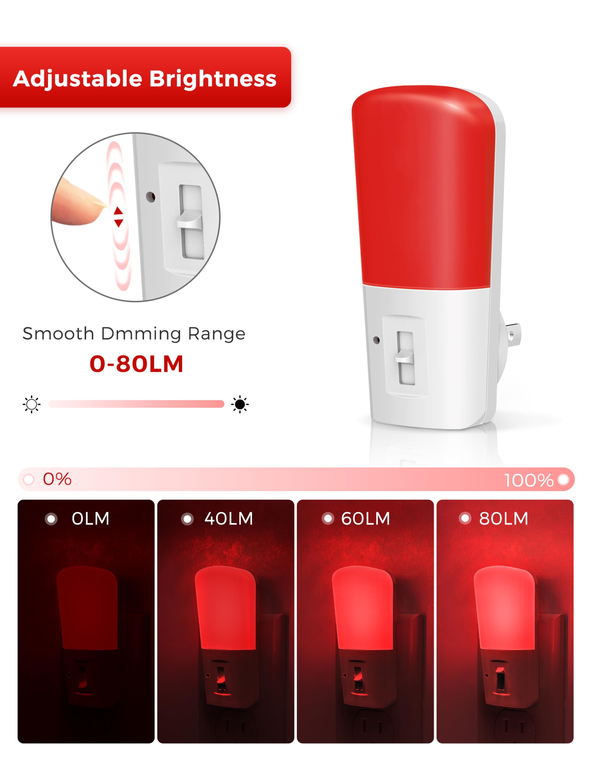 Lohas Red Night Light Plug In, Dimmable Red Light Led Night Lights With Dusk To Dawn Sensor, Adjustable Brightness Red Light For Nursery Kids Room Hallway Kitchen,Christmas Gift 2 Pack