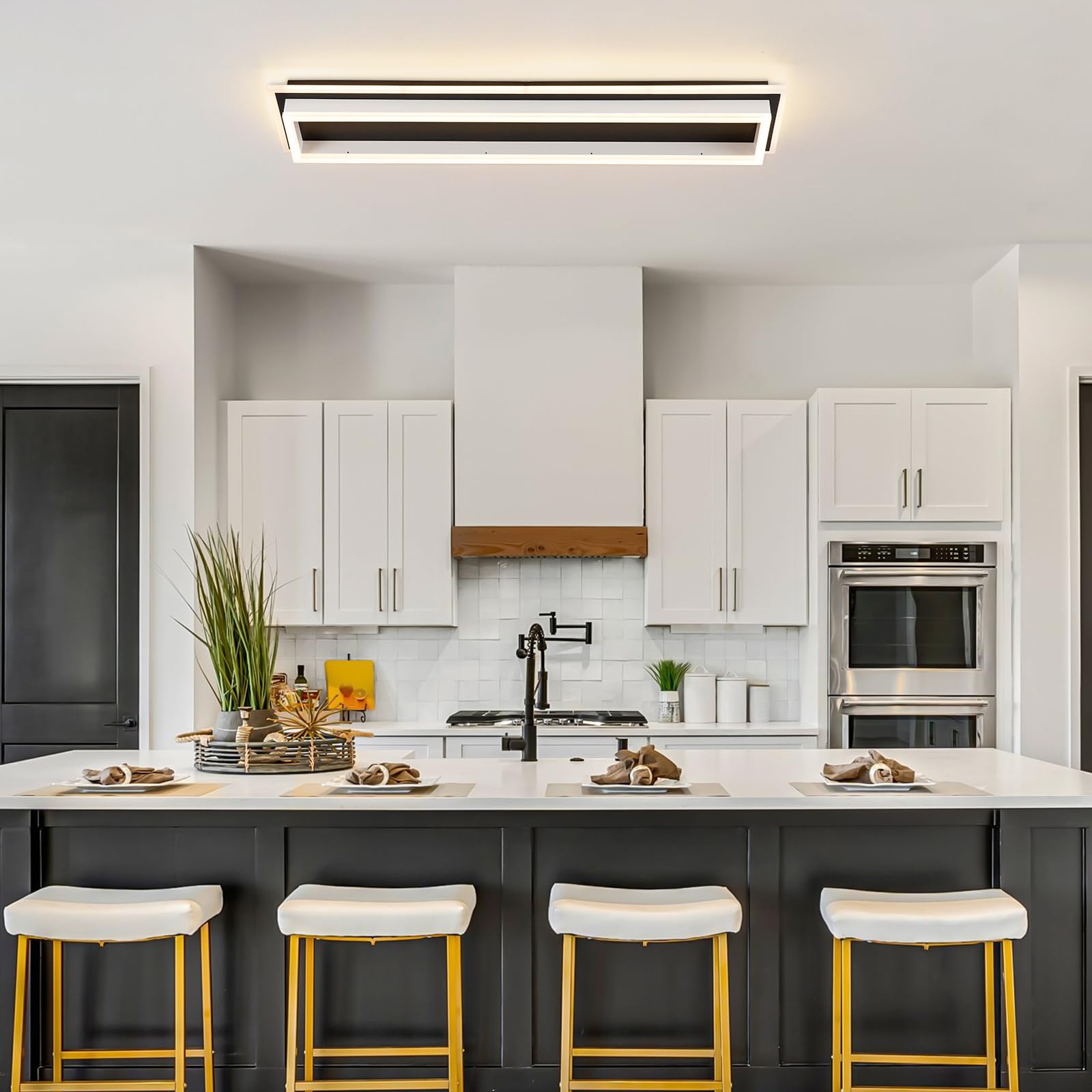 Vloitgol Dimmable LED Ceiling Light, 31.5in Modern Flush Mount Fixture, Black & White, Model CL-80CTYKL-D, Aluminum Material