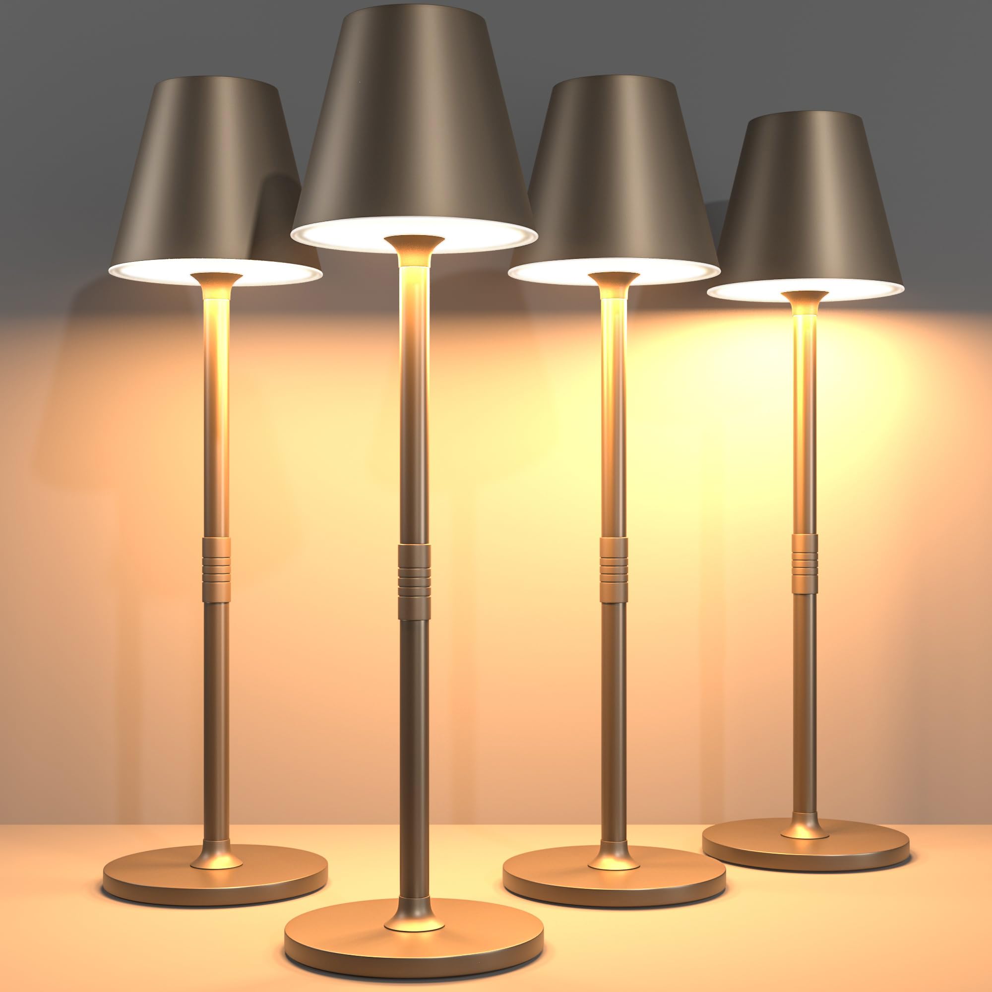 Timjorman LED Cordless Table Lamp, 4000mAh Rechargeable, 3-Level Brightness, Minimalist Design, Kahaki, 4-Pack