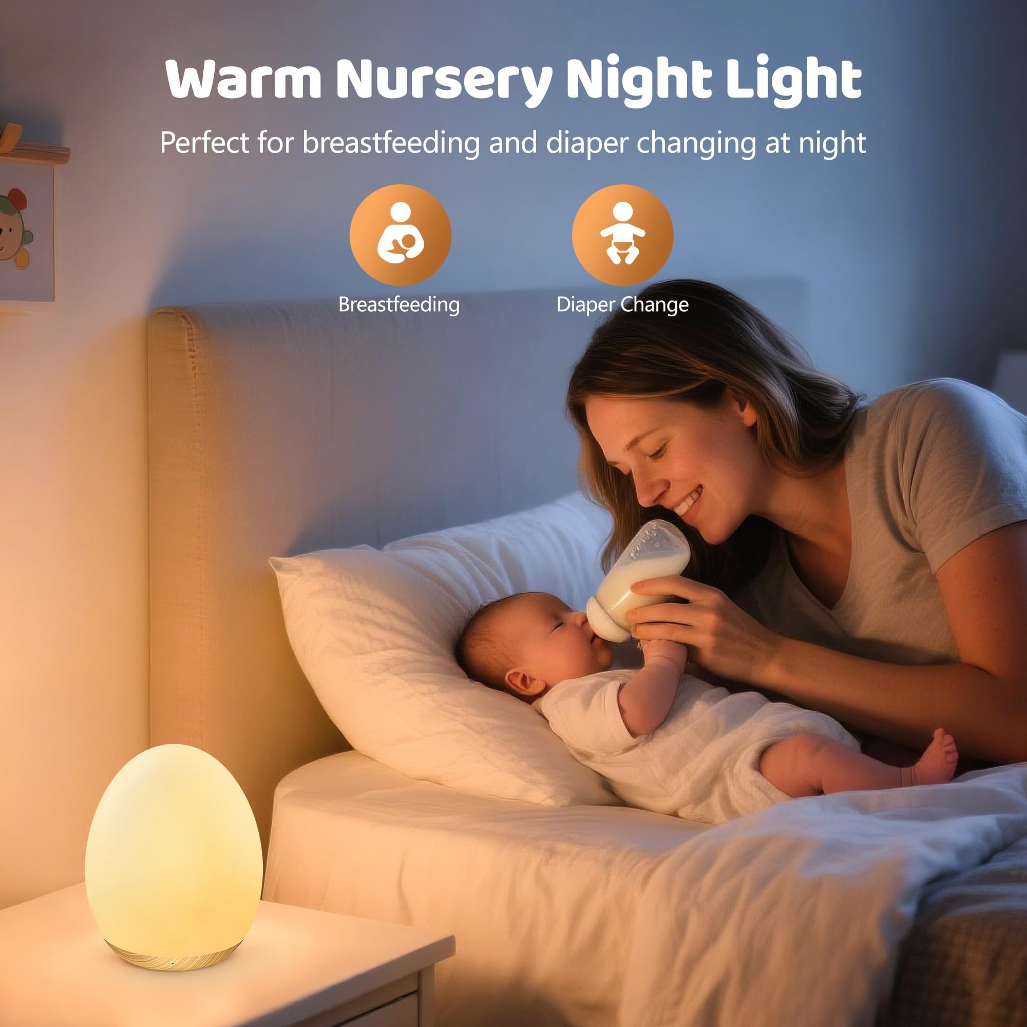 MediAcous Night Light for Kids, 7 Color Changing, Dimmable, Rechargeable, Touch Control, Wood Grain