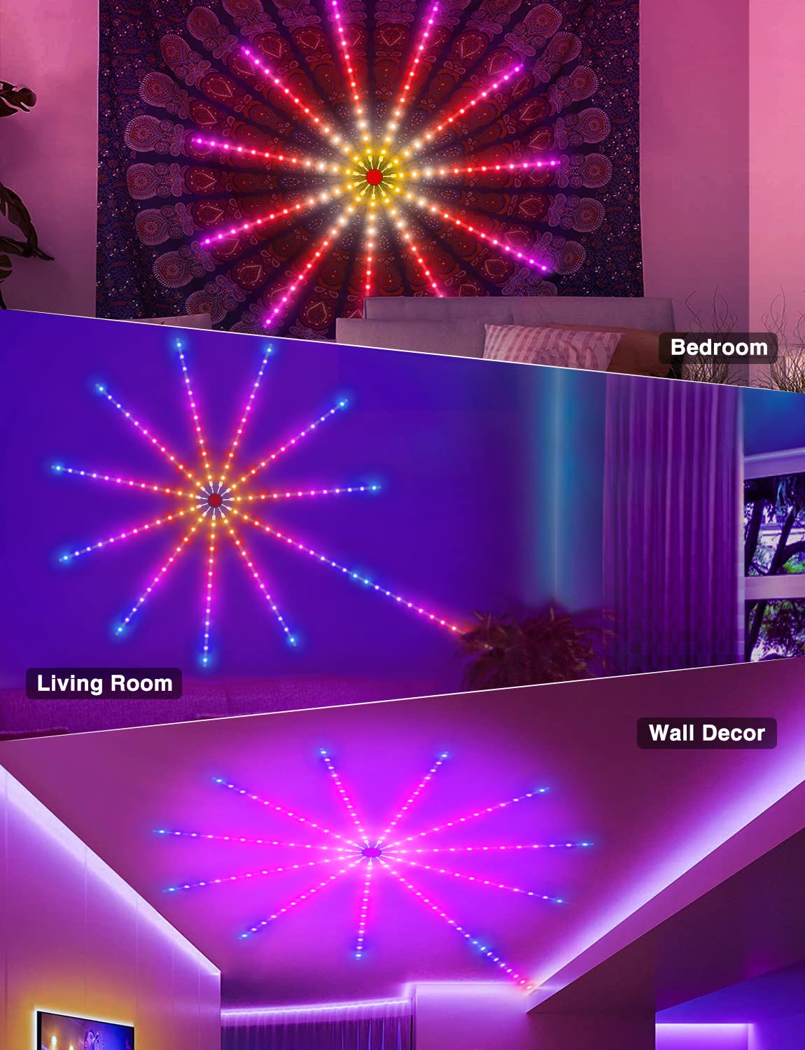 MATICOD Smart Firework LED Lights, USB Powered, RGB Color Changing, 19.6in, Vinyl, Model SKS-JZ-02, Remote App Control for Party Decor
