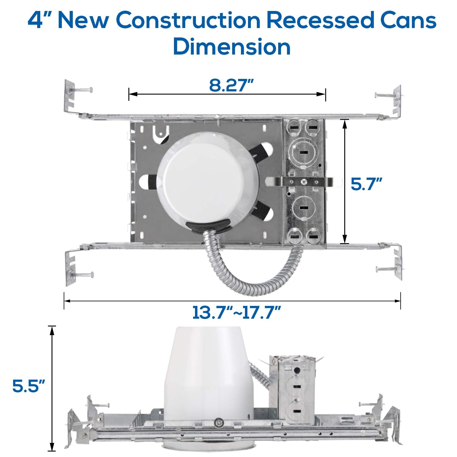 Luminosum 4 Inch New Construction Recessed Can, Air Tight Ic Housing, With Tp24 Connector And E26 Socket, Ul-Listed, 8-Pack