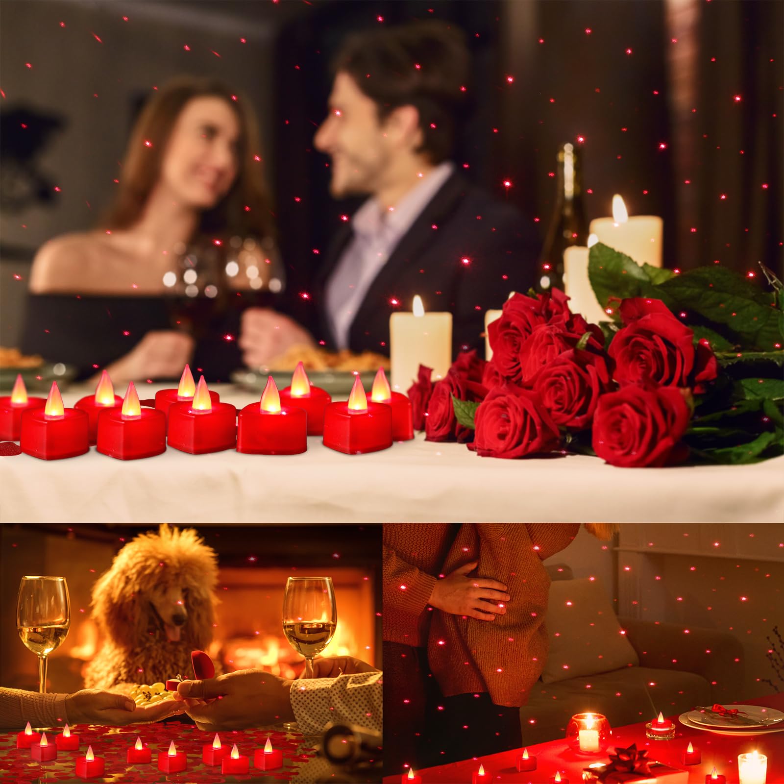 Vihose 4000 Pcs Artificial Rose Petals With 24 Pcs Led Tea Lights Candles Flameless Led Candles Fake Rose Petals For Valentine'S Night Proposal Wedding(Red Light, Red Petals)