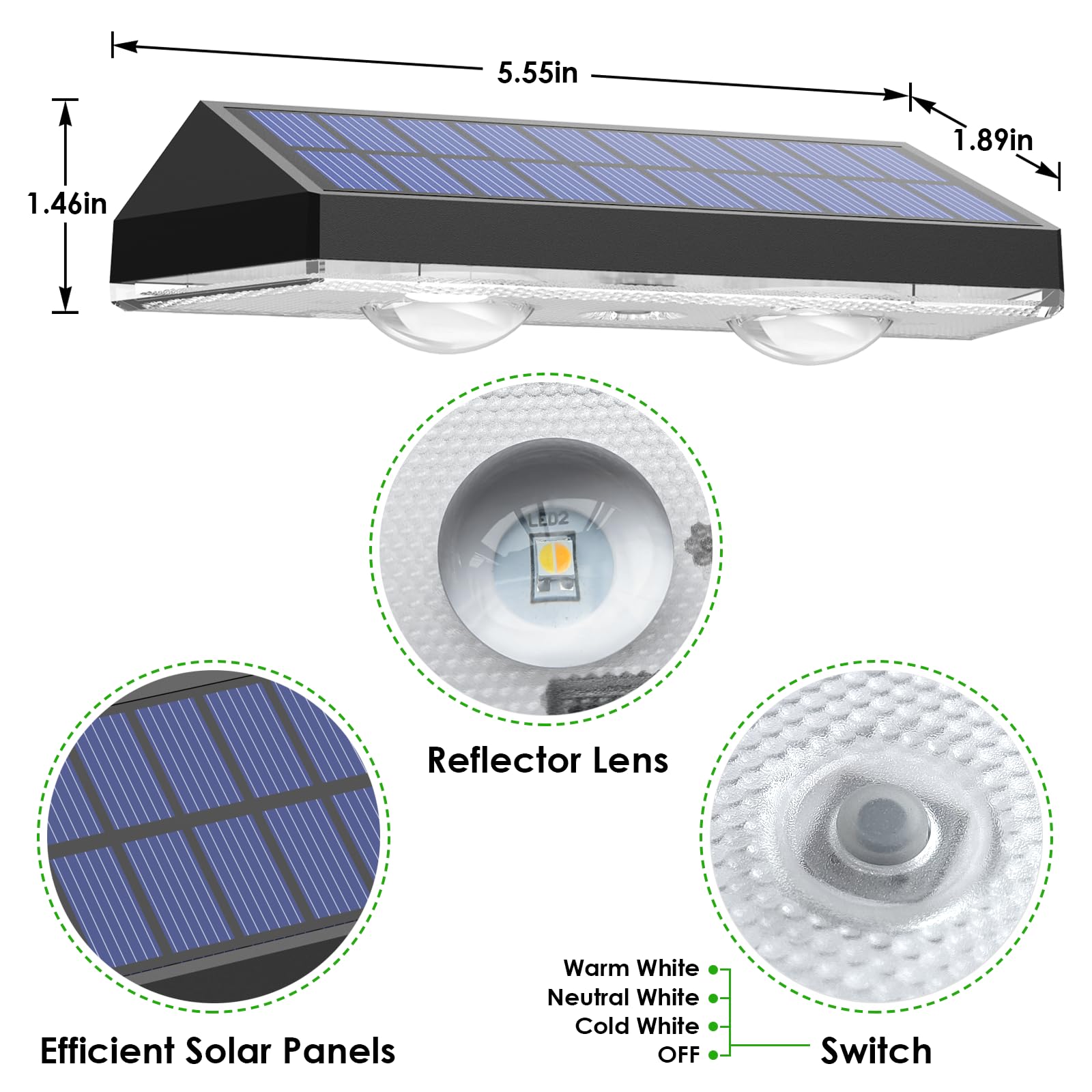 Solar Fence Lights Outdoor - 2700/4000/6000K 3 Mode, Ip65 Waterproof Fence Solar Lights Outdoor, Fence Light Solar Powered For O