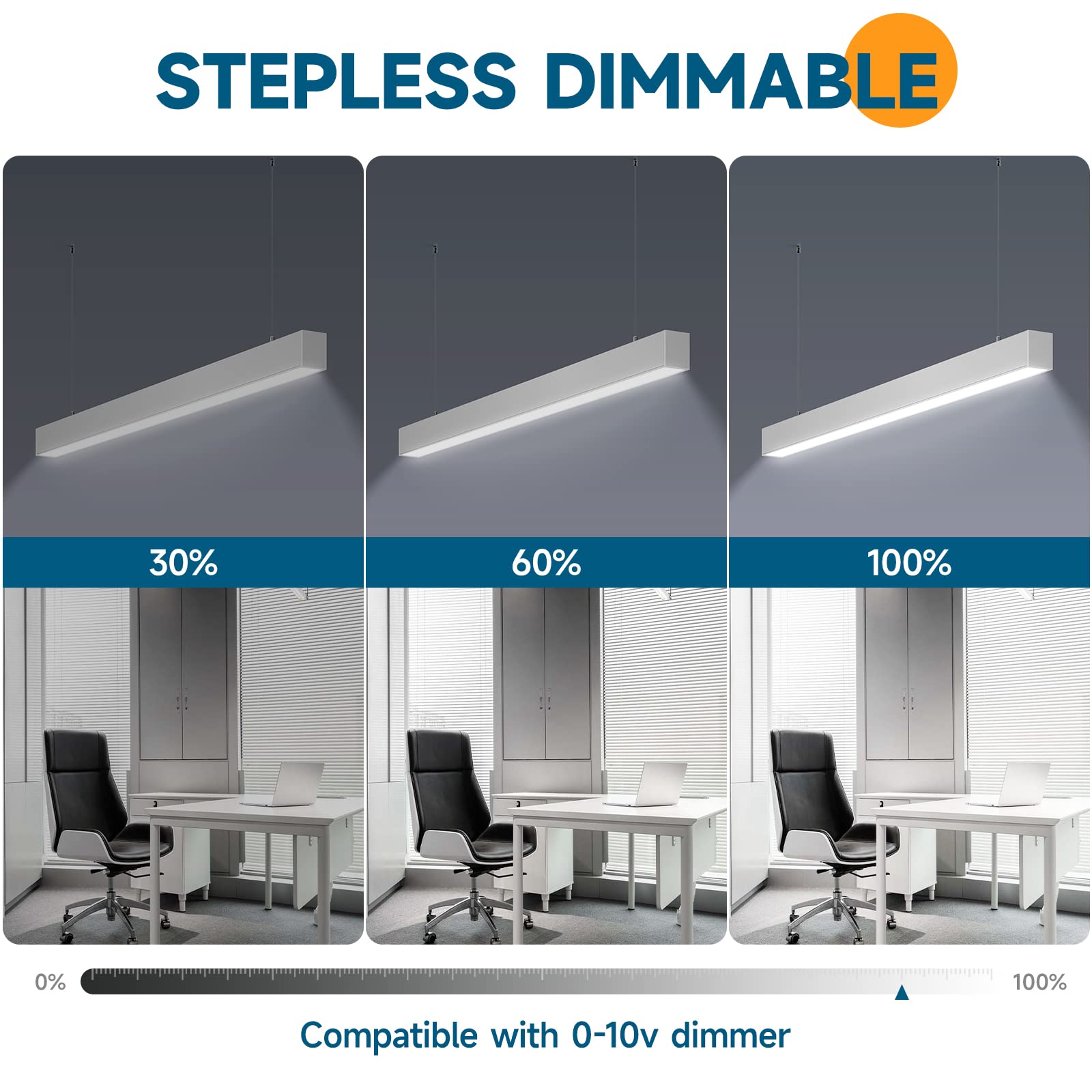 Barrina 4FT Linkable LED Linear Light, Stepless Dimmable Suspended Lighting Fixture, 2700K 4000K 5000K 3CCT Selectable, Seamless