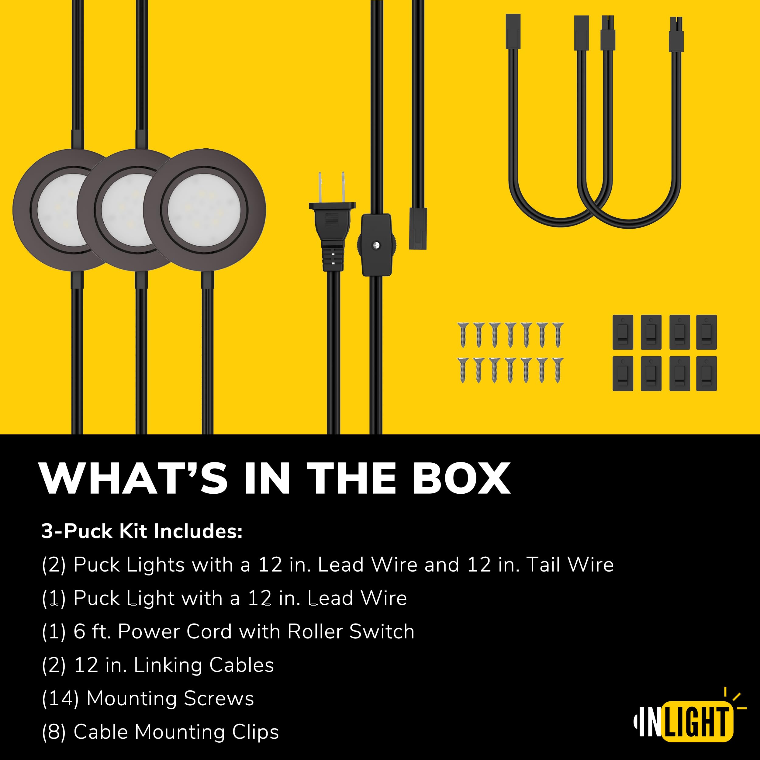GETINLIGHT 2700K Dimmable LED Puck Lights Kit, 3 Bronze 2.75 Wide, Plug-in/Hardwired, Recessed/Surface Mounted, Set of