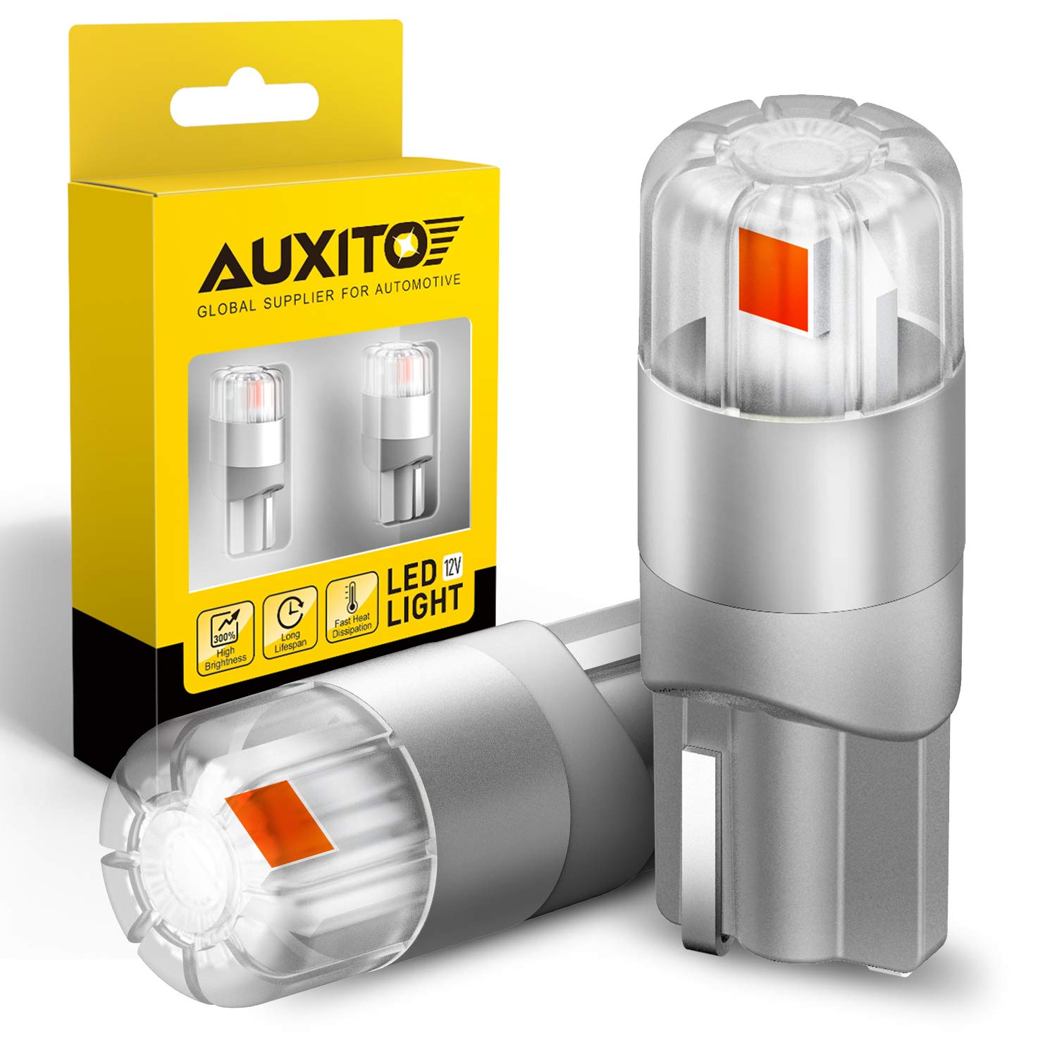 AUXITO Red 194 LED Light Bulbs, Super Bright License Plate Bulbs, Pack of 2, Aluminum, Error Free