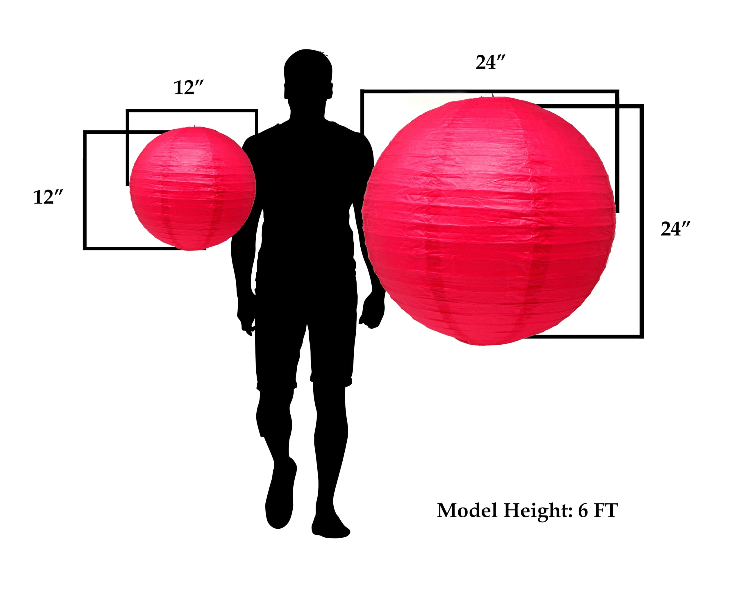 Mudra Crafts Paper Lanterns - 12 in Red Round Japanese Chinese Decorative Hanging Ceiling Lamp Shade