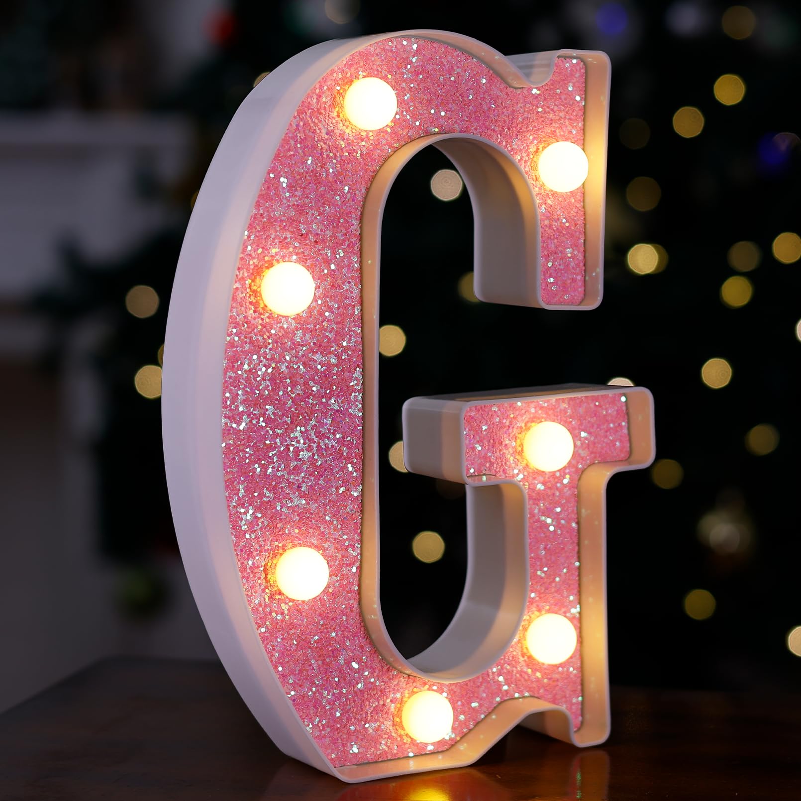 TRONSBOO LED Letter Lights - Pink Glitter Marquee Sign, Battery Powered, Model Pink-Light-G, Home Party Decoration, Gift for Girls