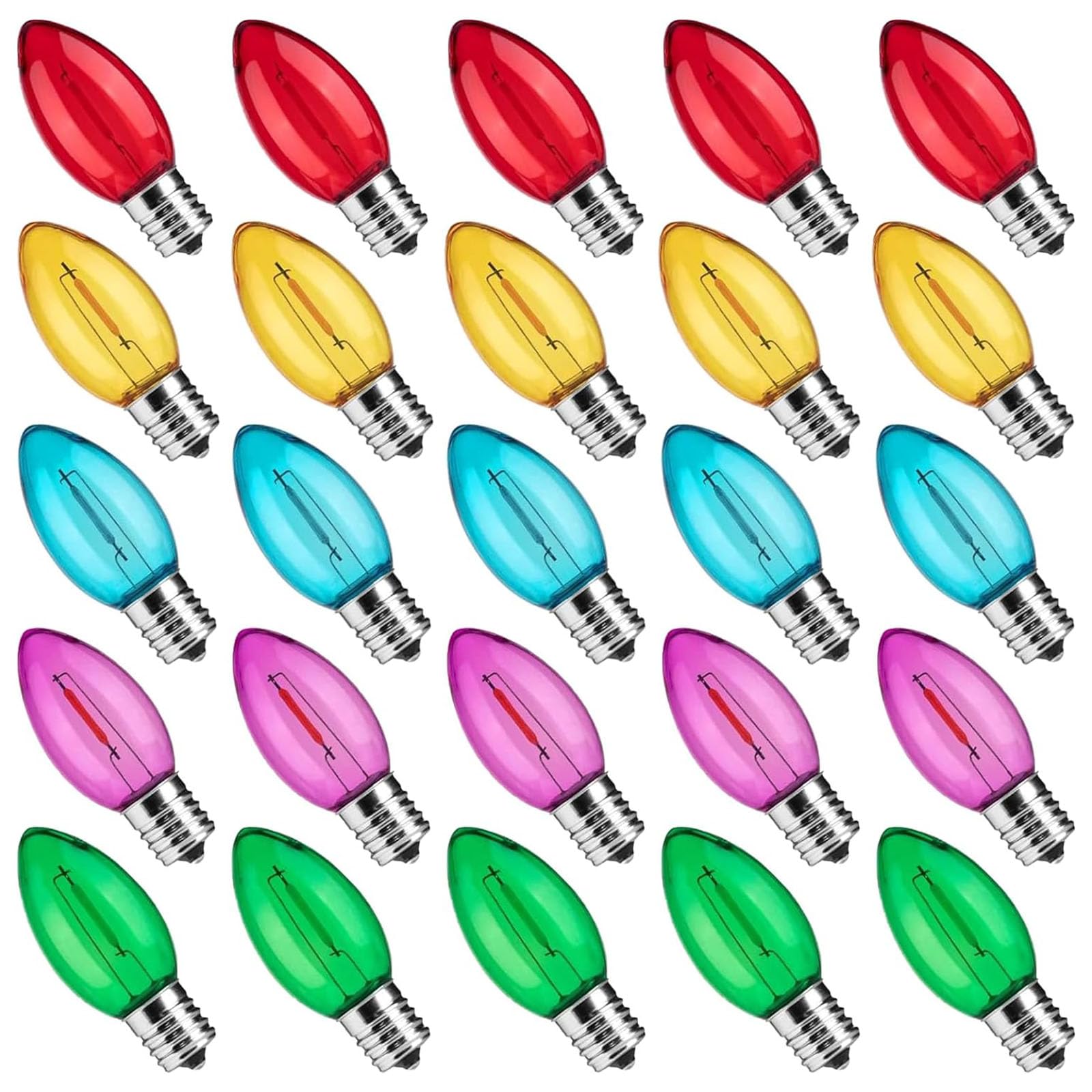 25 Pack C9 Led Multicolor Christmas Light Bulb, C9 Shatterproof Led Multicolor Bulb For Christmas Outdoor String Lights, E17 Int