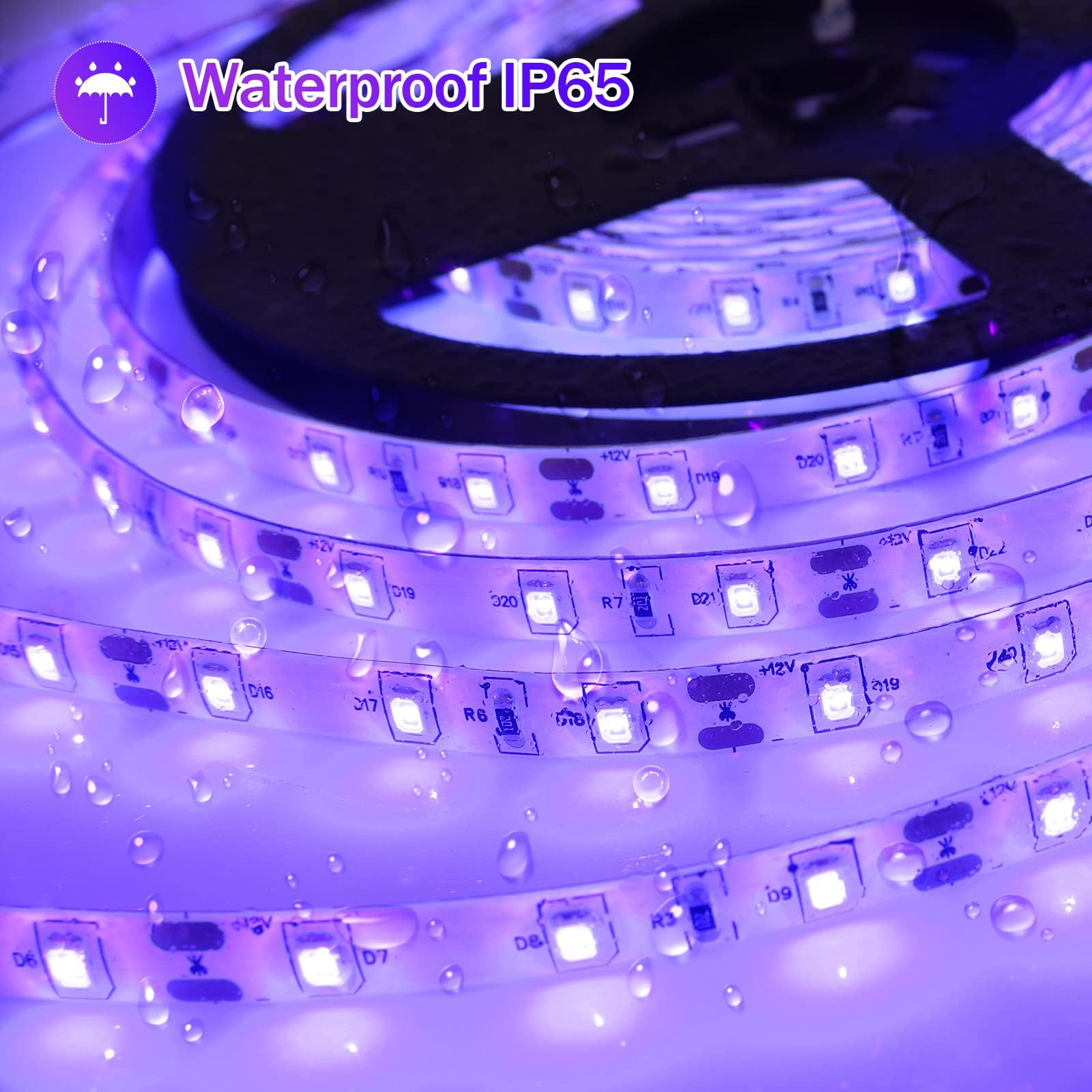 Roperry 50Ft Led Black Light Strip Kit, 900 Units Lamp Beads,Ip65 Waterproof Blacklights For Glow Party,Birthday,Body Paint,Halloween,Holiday(Indoor And Outdoor)